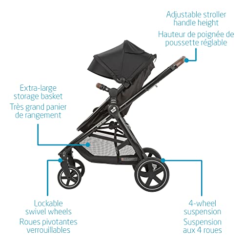 Maxi-Cosi Zelia Max 5-in-1 Modular Travel System, Carraige mode, Reversible toddler seat, Use from birth, Mico infant car seat (included), Polished Pebble