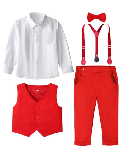 A&J DESIGN Toddler Suits for Boys Wedding Outfit GentlemanFormal Suspender Dress Set, 18 Months-6 Years