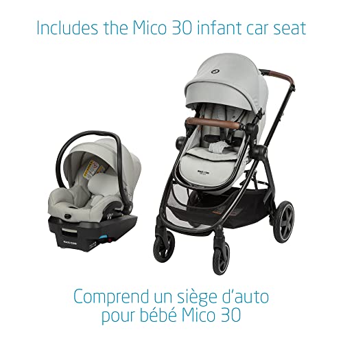 Maxi-Cosi Zelia Max 5-in-1 Modular Travel System, Carraige mode, Reversible toddler seat, Use from birth, Mico infant car seat (included), Polished Pebble
