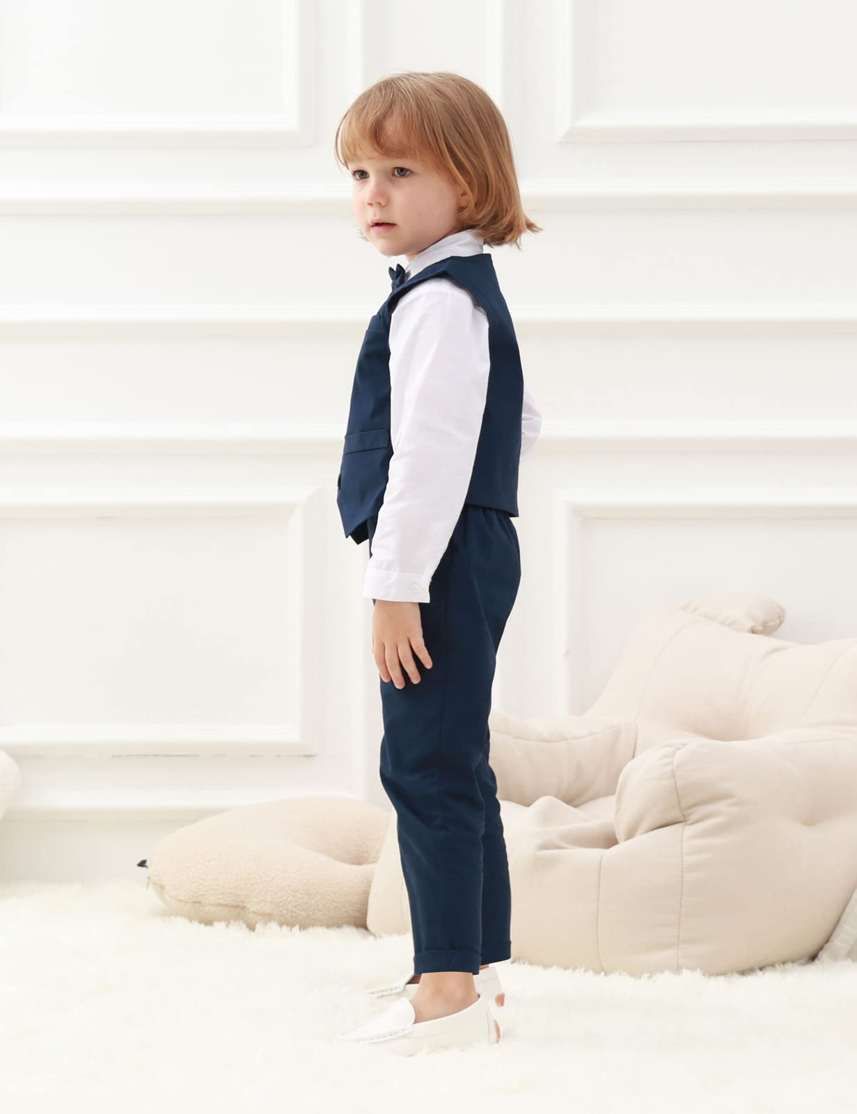 A&J DESIGN Toddler Suits for Boys Wedding Outfit GentlemanFormal Suspender Dress Set, 18 Months-6 Years