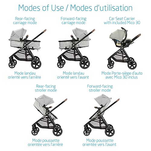 Maxi-Cosi Zelia Max 5-in-1 Modular Travel System, Carraige mode, Reversible toddler seat, Use from birth, Mico infant car seat (included), Polished Pebble