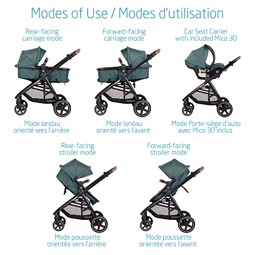 Maxi-Cosi Zelia Max 5-in-1 Modular Travel System, Carraige mode, Reversible toddler seat, Use from birth, Mico infant car seat (included), Polished Pebble