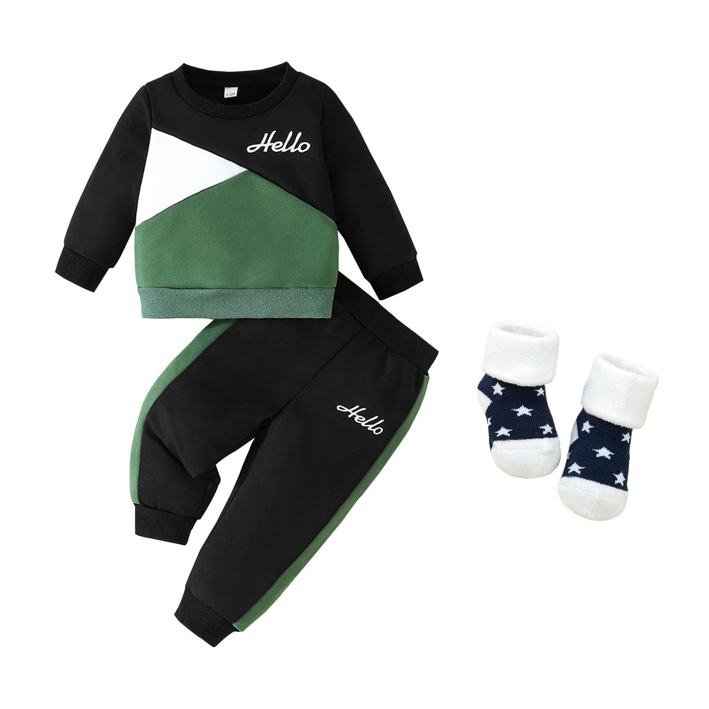 Ouliycoqi 3Pcs Toddler Big Brother Lilttle Bro Baby Long Sleeve Contrast Color Pants Sweatshirt Socks Fall Winter Sets