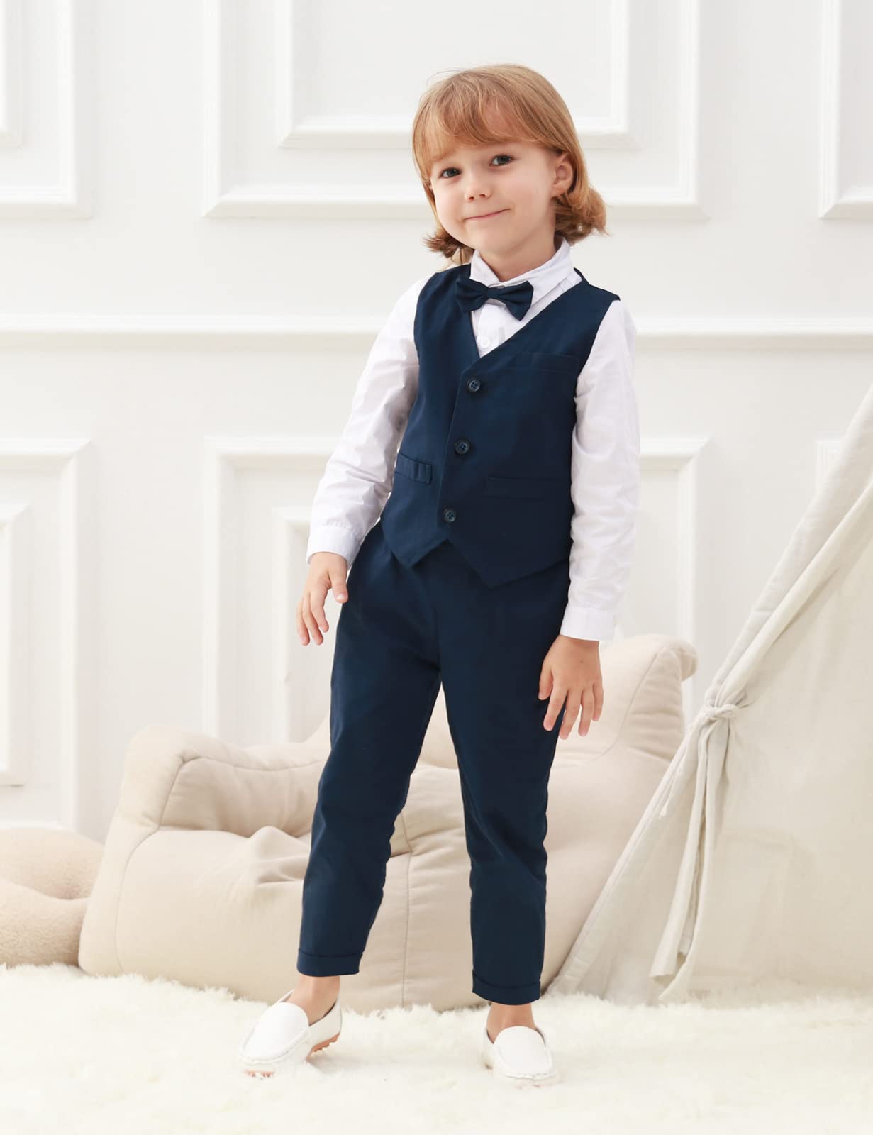 A&J DESIGN Toddler Suits for Boys Wedding Outfit GentlemanFormal Suspender Dress Set, 18 Months-6 Years