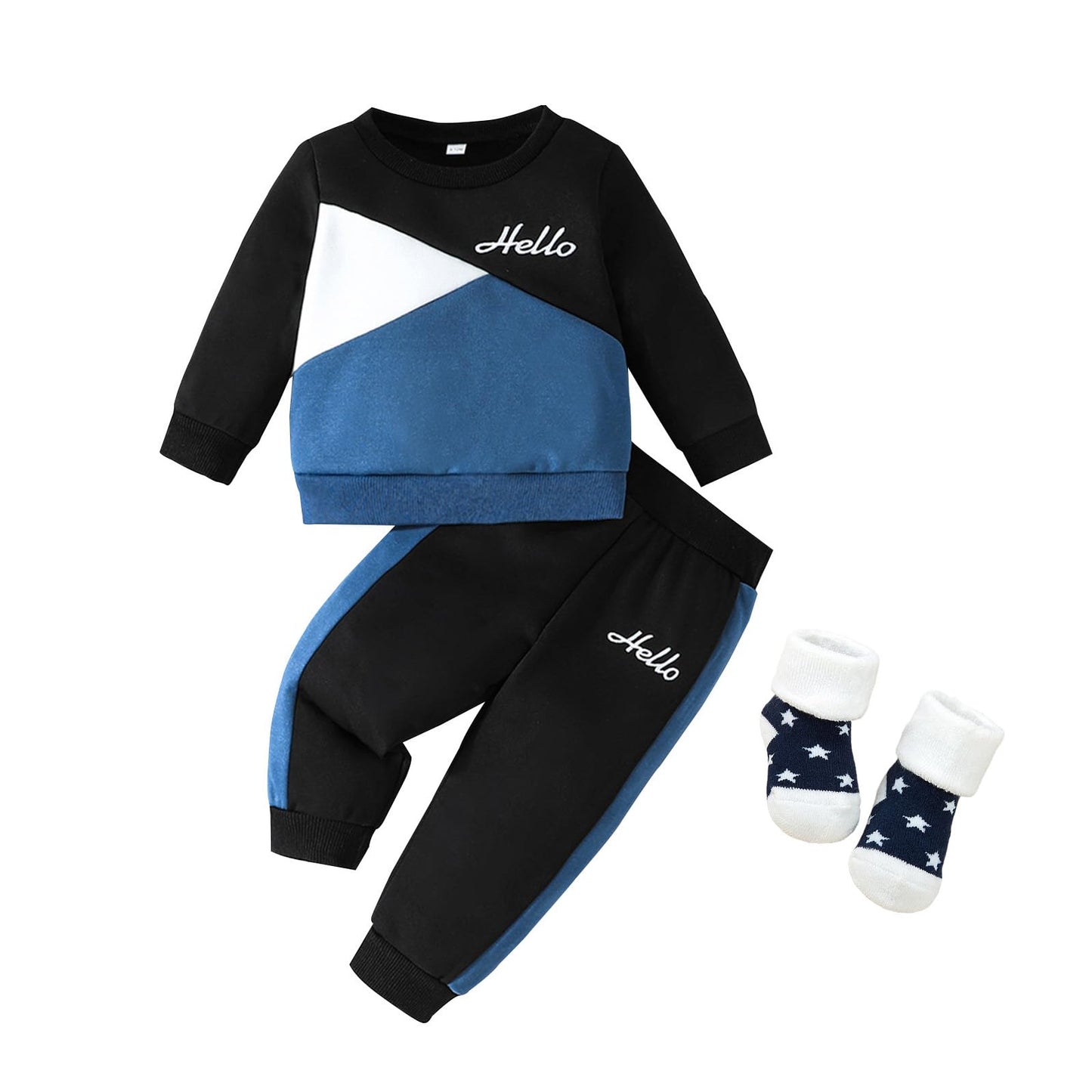 Ouliycoqi 3Pcs Toddler Big Brother Lilttle Bro Baby Long Sleeve Contrast Color Pants Sweatshirt Socks Fall Winter Sets