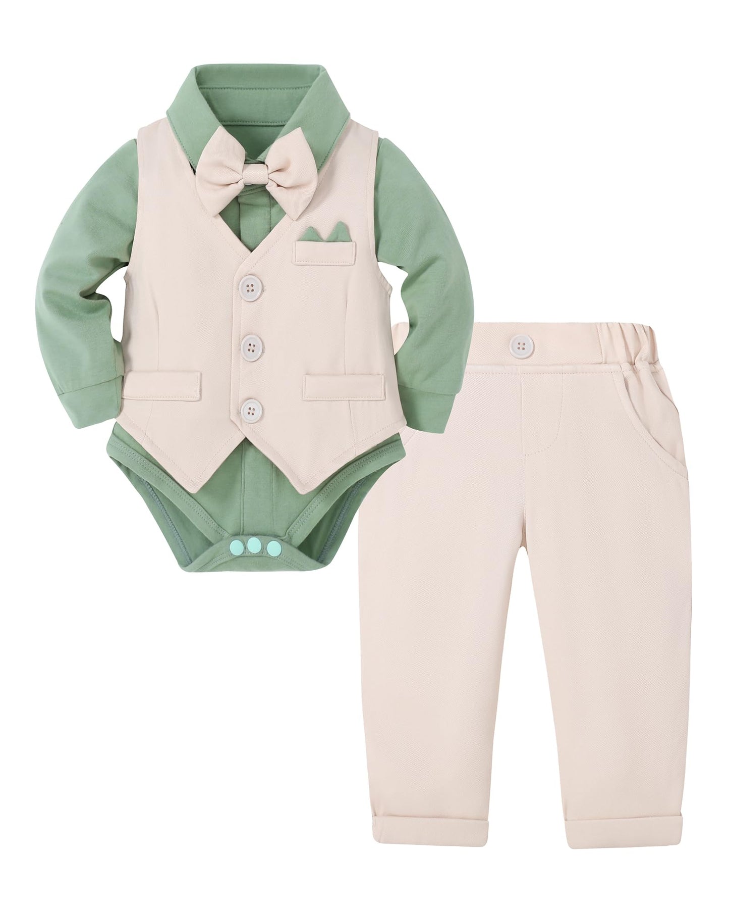 YALLET Baby Boy Clothes Suit 0-18 Months Infant Boy Gentleman Outfits, Dress Shirt+Bowtie+Vest+Pants Set Wedding Party Suits