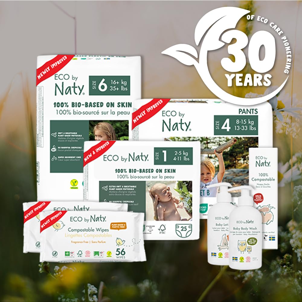 Eco by Naty Couches écologiques pour bébé nouveau-né – Matériaux 100 % végétaux sur la peau, extra doux, pour peau sensible et super absorbantes (taille N, 100 pièces)