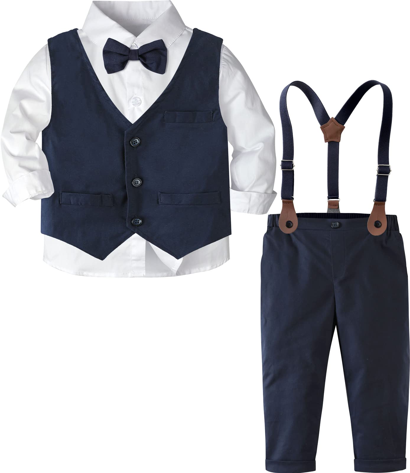 A&J DESIGN Toddler Suits for Boys Wedding Outfit GentlemanFormal Suspender Dress Set, 18 Months-6 Years