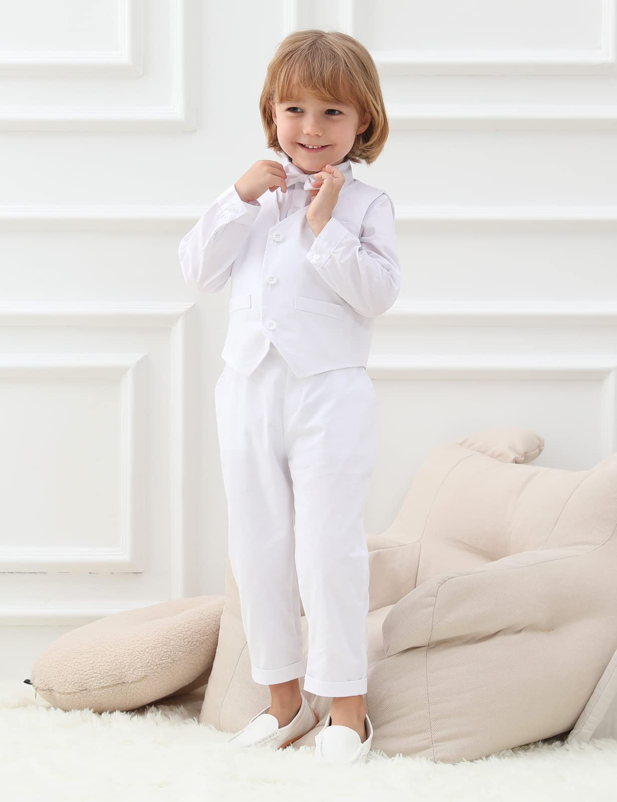 A&J DESIGN Toddler Suits for Boys Wedding Outfit GentlemanFormal Suspender Dress Set, 18 Months-6 Years