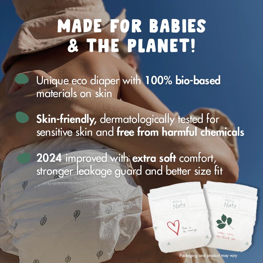 Eco by Naty Couches écologiques pour bébé nouveau-né – Matériaux 100 % végétaux sur la peau, extra doux, pour peau sensible et super absorbantes (taille N, 100 pièces)