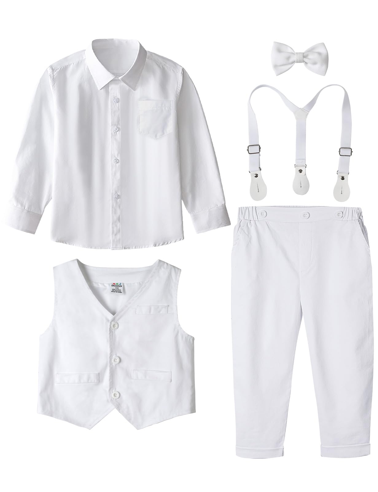 A&J DESIGN Toddler Suits for Boys Wedding Outfit GentlemanFormal Suspender Dress Set, 18 Months-6 Years