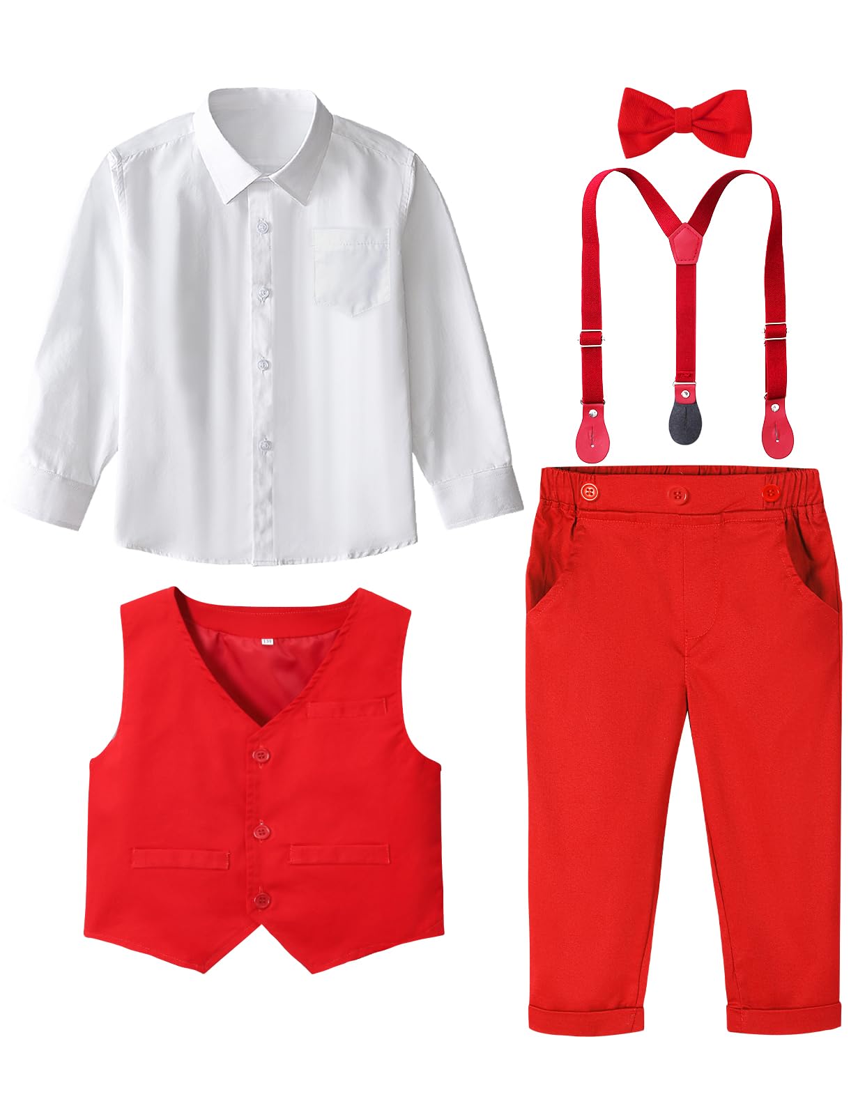 A&J DESIGN Toddler Suits for Boys Wedding Outfit GentlemanFormal Suspender Dress Set, 18 Months-6 Years