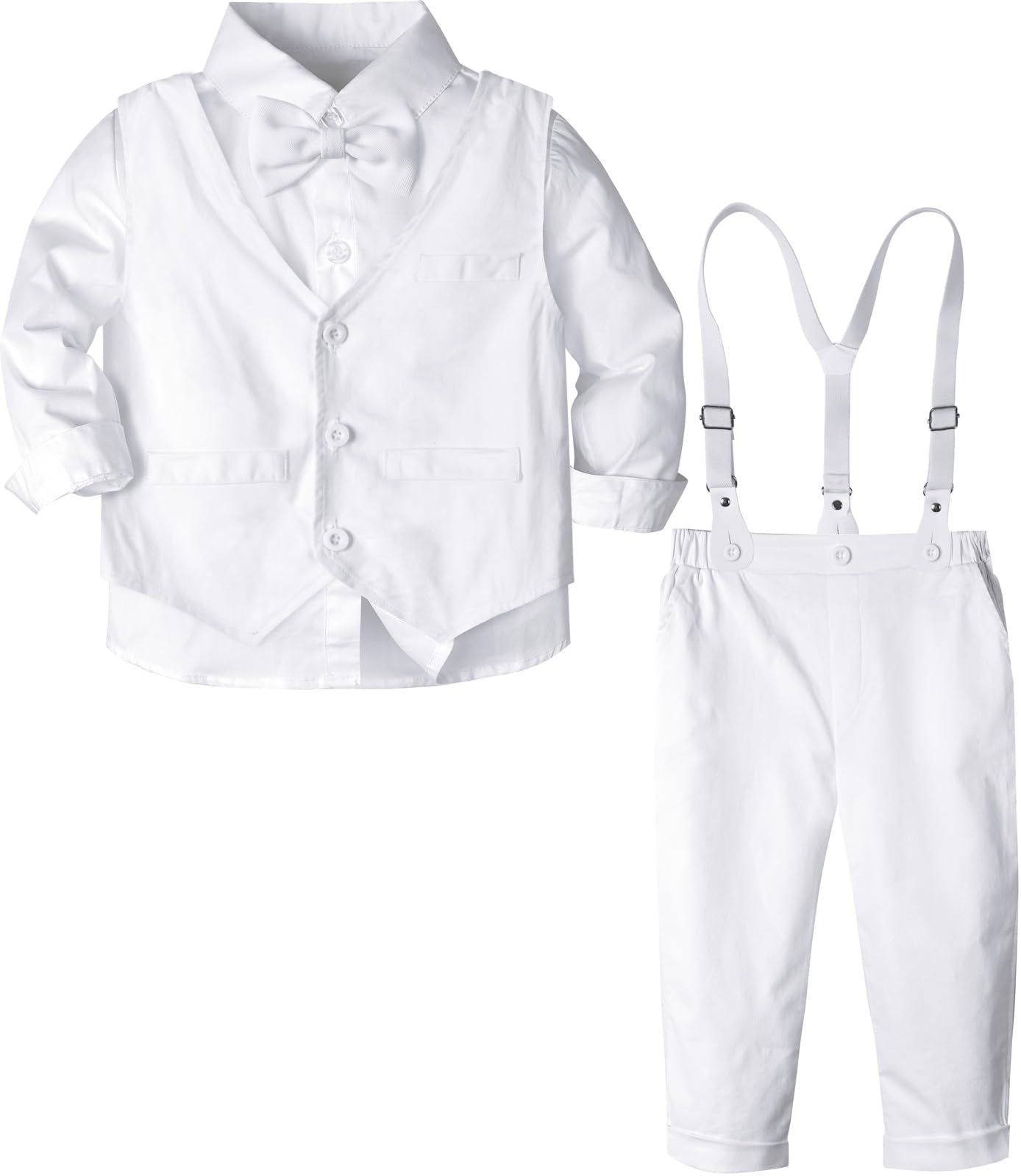 A&J DESIGN Toddler Suits for Boys Wedding Outfit GentlemanFormal Suspender Dress Set, 18 Months-6 Years