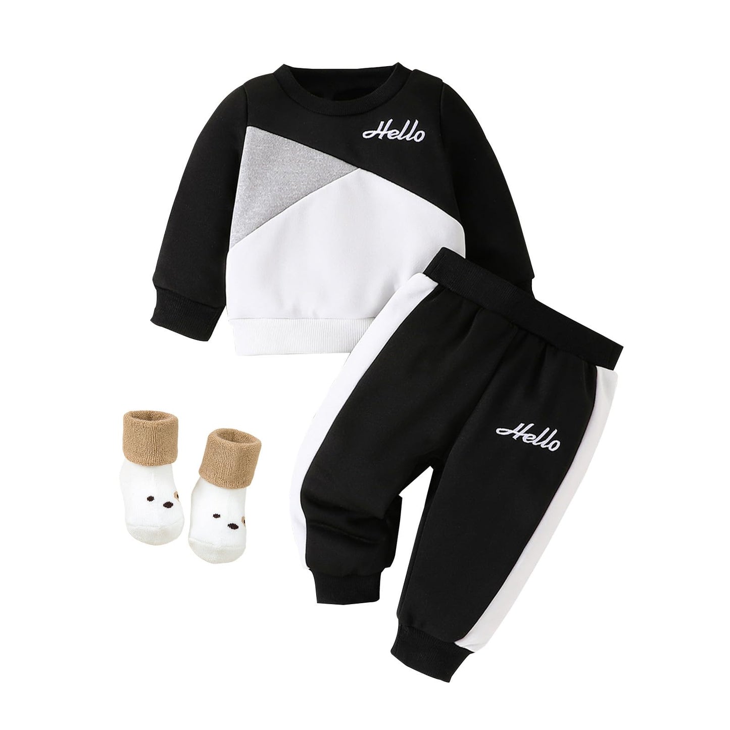 Ouliycoqi 3Pcs Toddler Big Brother Lilttle Bro Baby Long Sleeve Contrast Color Pants Sweatshirt Socks Fall Winter Sets