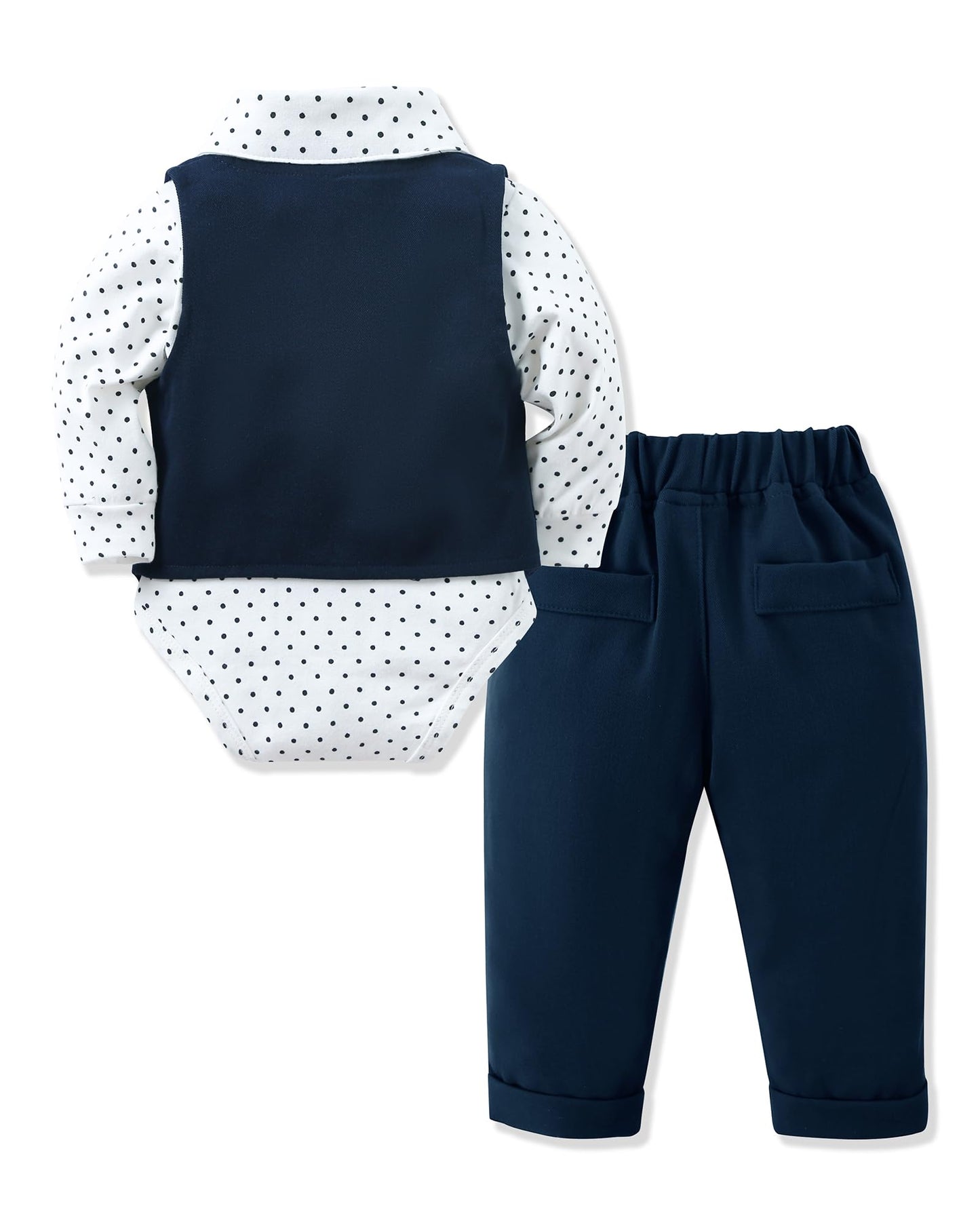 YALLET Baby Boy Clothes Suit 0-18 Months Infant Boy Gentleman Outfits, Dress Shirt+Bowtie+Vest+Pants Set Wedding Party Suits