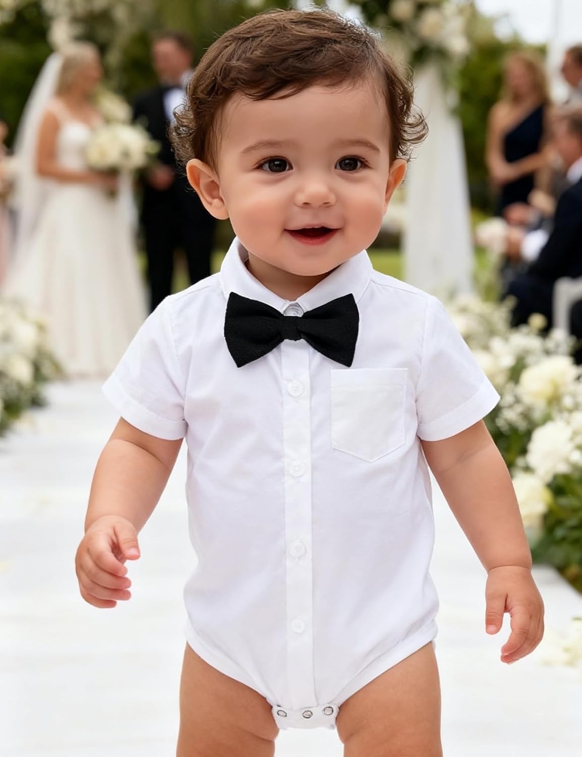 A&J DESIGN Baby Dress Shirts Infant Bodysuit Gentleman Formal Wedding Long Sleeve Rompers, 3-18 Months
