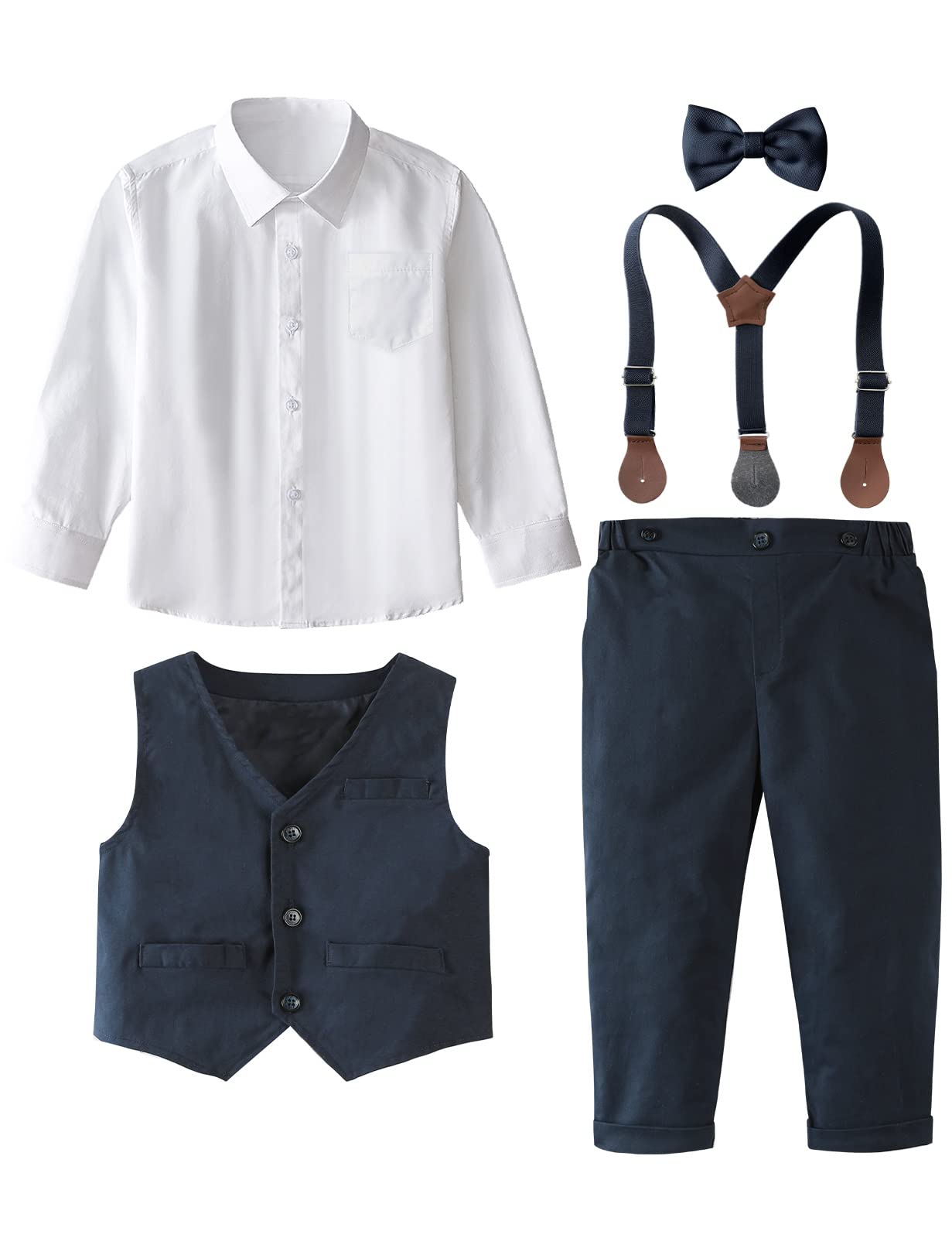 A&J DESIGN Toddler Suits for Boys Wedding Outfit GentlemanFormal Suspender Dress Set, 18 Months-6 Years