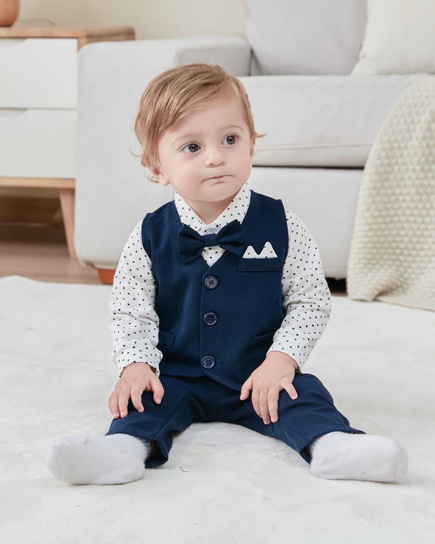 YALLET Baby Boy Clothes Suit 0-18 Months Infant Boy Gentleman Outfits, Dress Shirt+Bowtie+Vest+Pants Set Wedding Party Suits