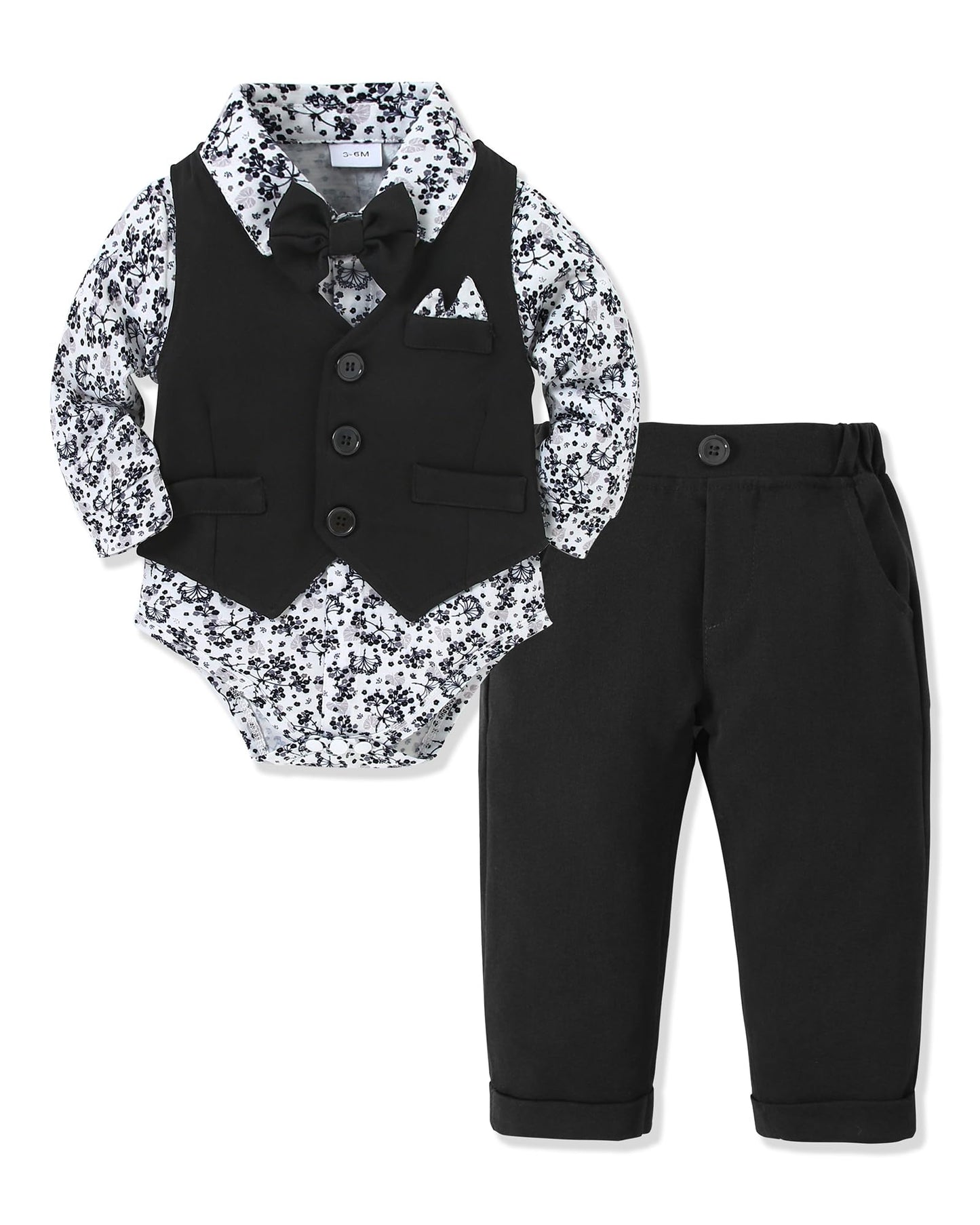 YALLET Baby Boy Clothes Suit 0-18 Months Infant Boy Gentleman Outfits, Dress Shirt+Bowtie+Vest+Pants Set Wedding Party Suits