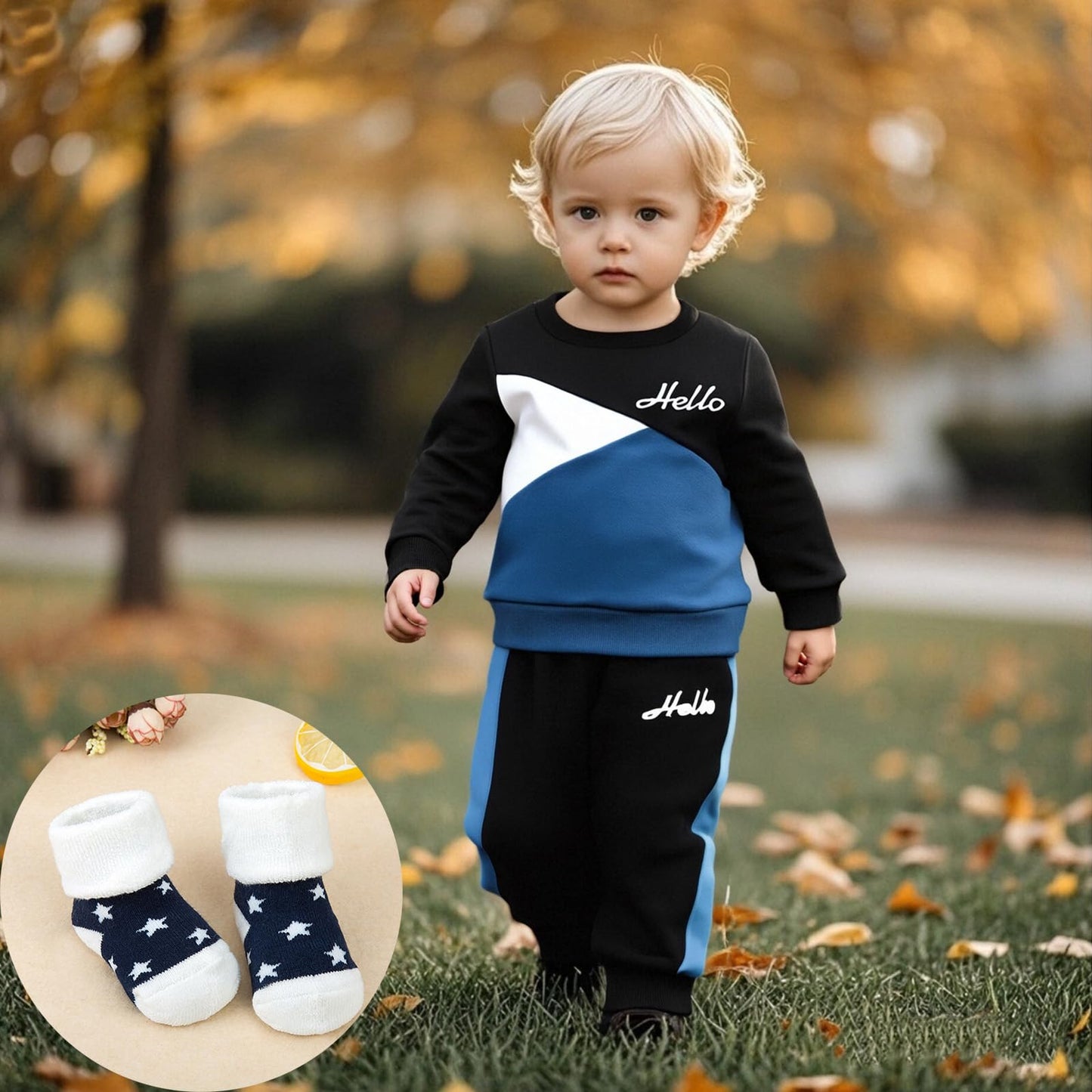 Ouliycoqi 3Pcs Toddler Big Brother Lilttle Bro Baby Long Sleeve Contrast Color Pants Sweatshirt Socks Fall Winter Sets