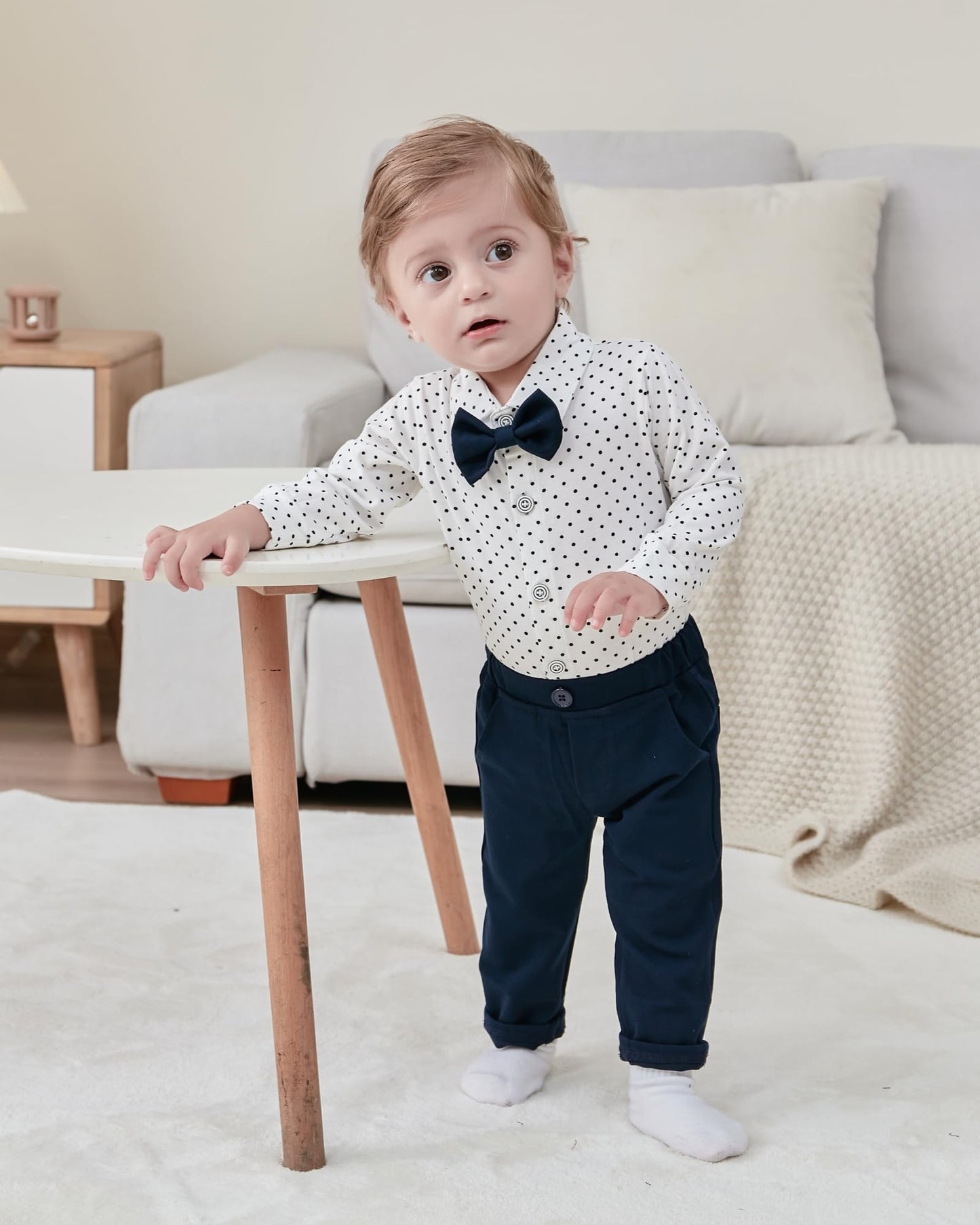 YALLET Baby Boy Clothes Suit 0-18 Months Infant Boy Gentleman Outfits, Dress Shirt+Bowtie+Vest+Pants Set Wedding Party Suits