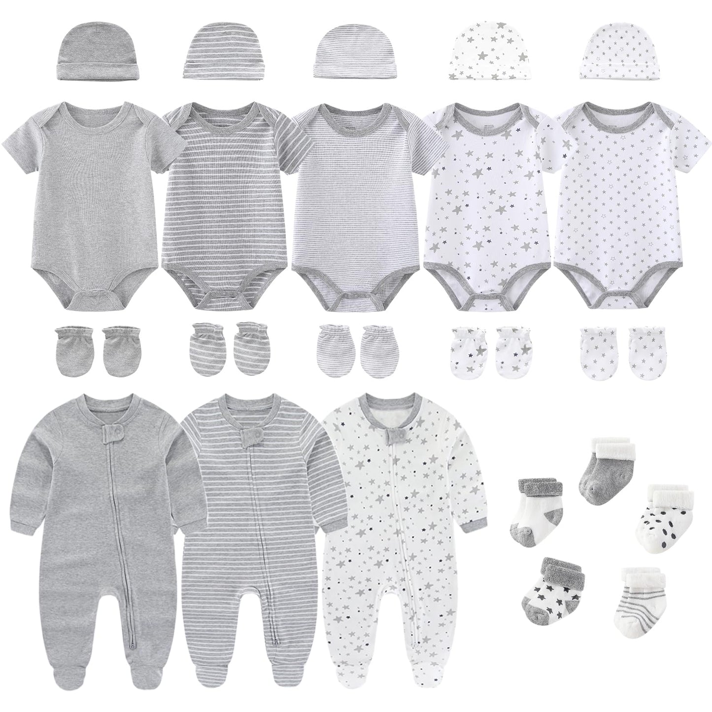 Ruliby New Born Clothes Cotton Baby Bodysuit Soft Romper and Accessories Layette Set 0-6 Months, 23-pack