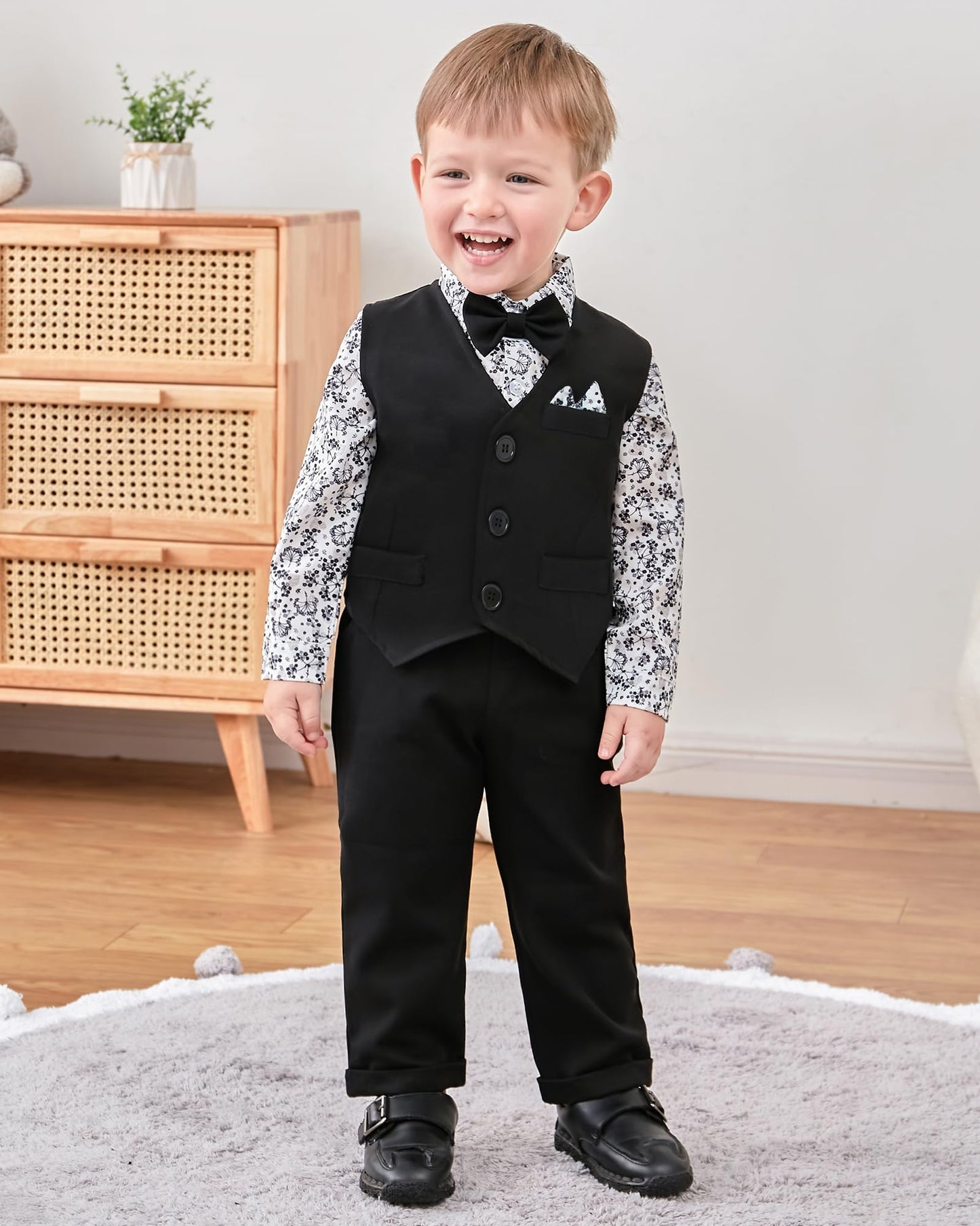YALLET Baby Boy Clothes Suit 0-18 Months Infant Boy Gentleman Outfits, Dress Shirt+Bowtie+Vest+Pants Set Wedding Party Suits