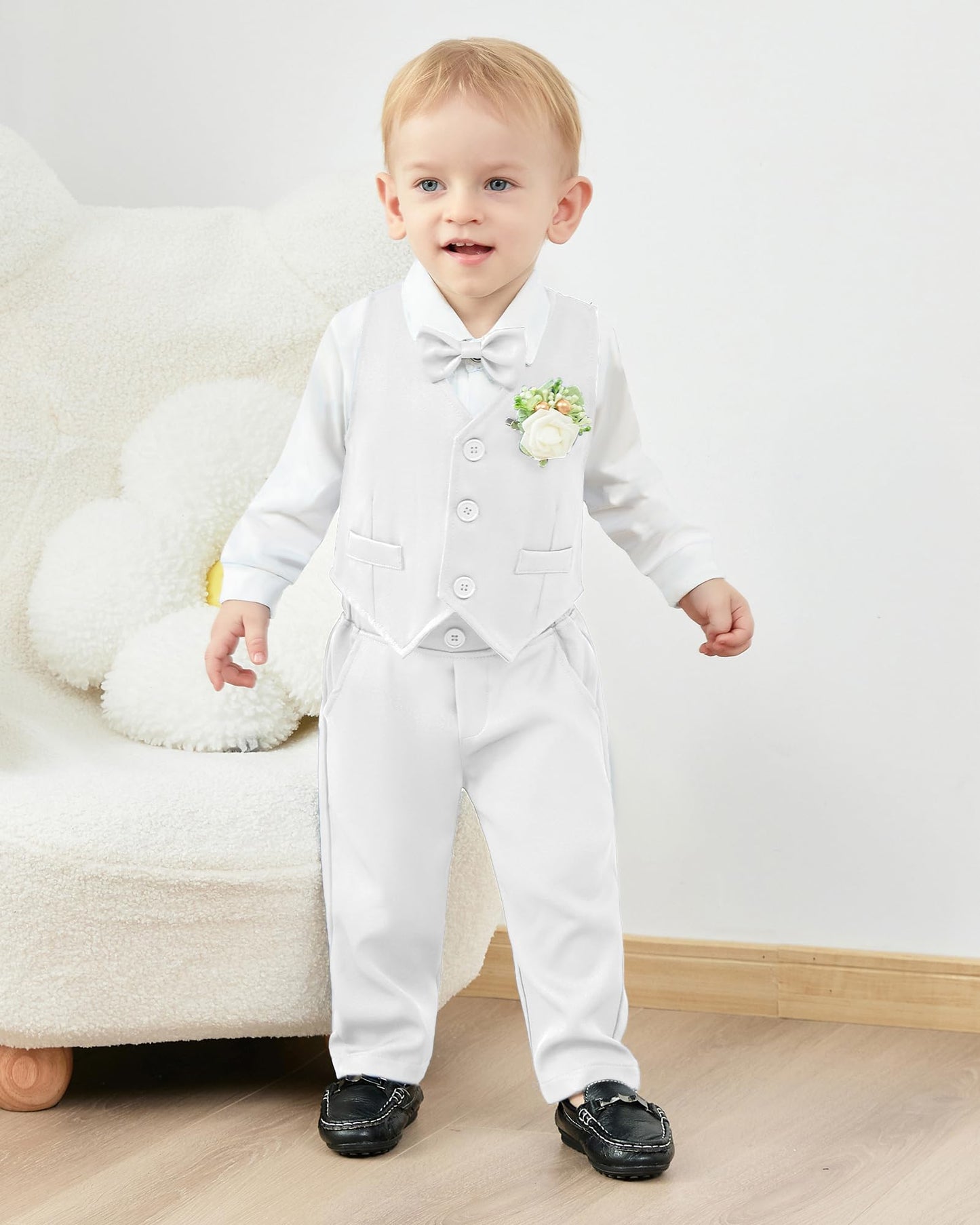 SANMIO Baby Boy Clothes Suits Infant Gentleman Outfit Collared Dress Shirt+Vest+Tie+Corsage+Pants 5Pcs Baby Suit Sets