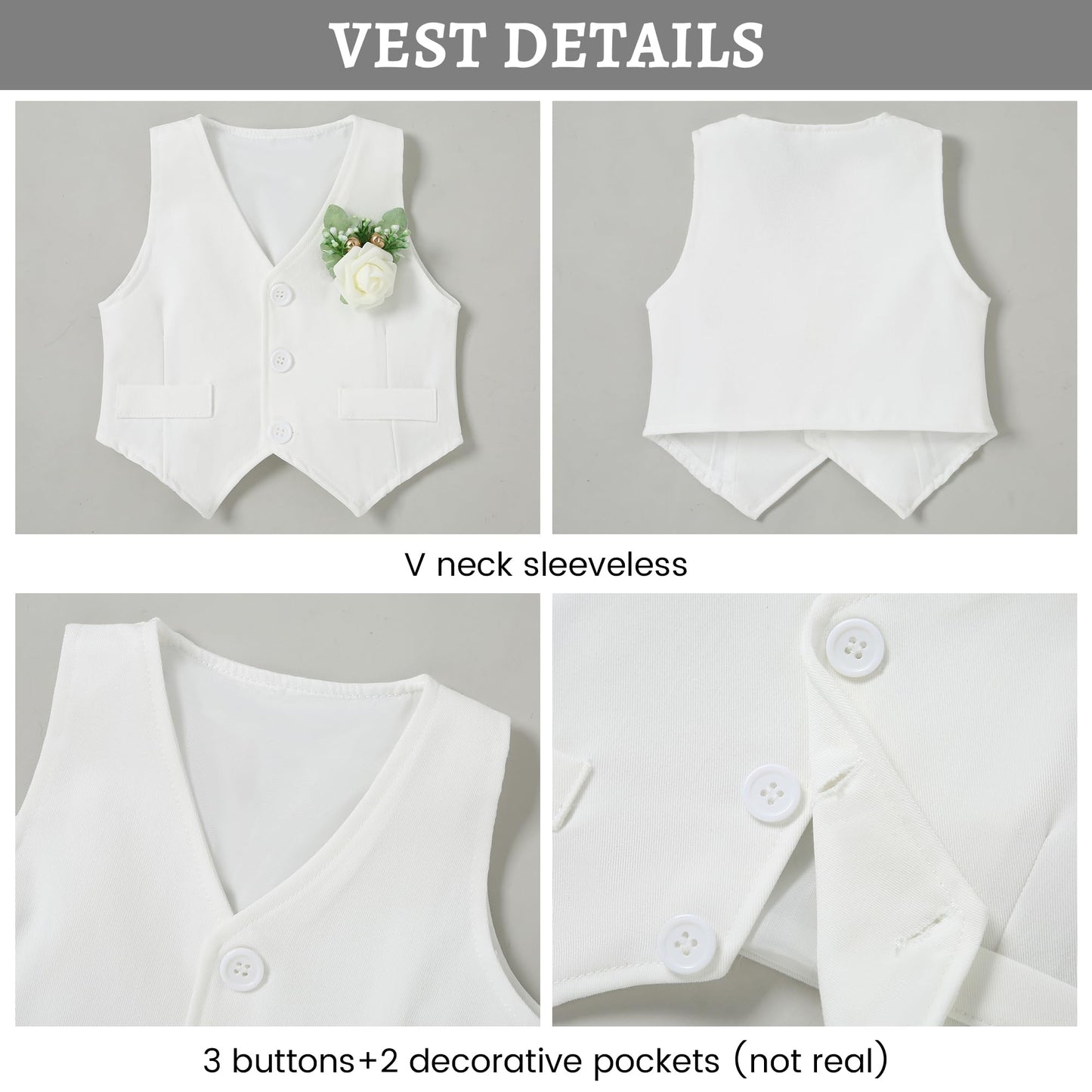 SANMIO Baby Boy Clothes Suits Infant Gentleman Outfit Collared Dress Shirt+Vest+Tie+Corsage+Pants 5Pcs Baby Suit Sets