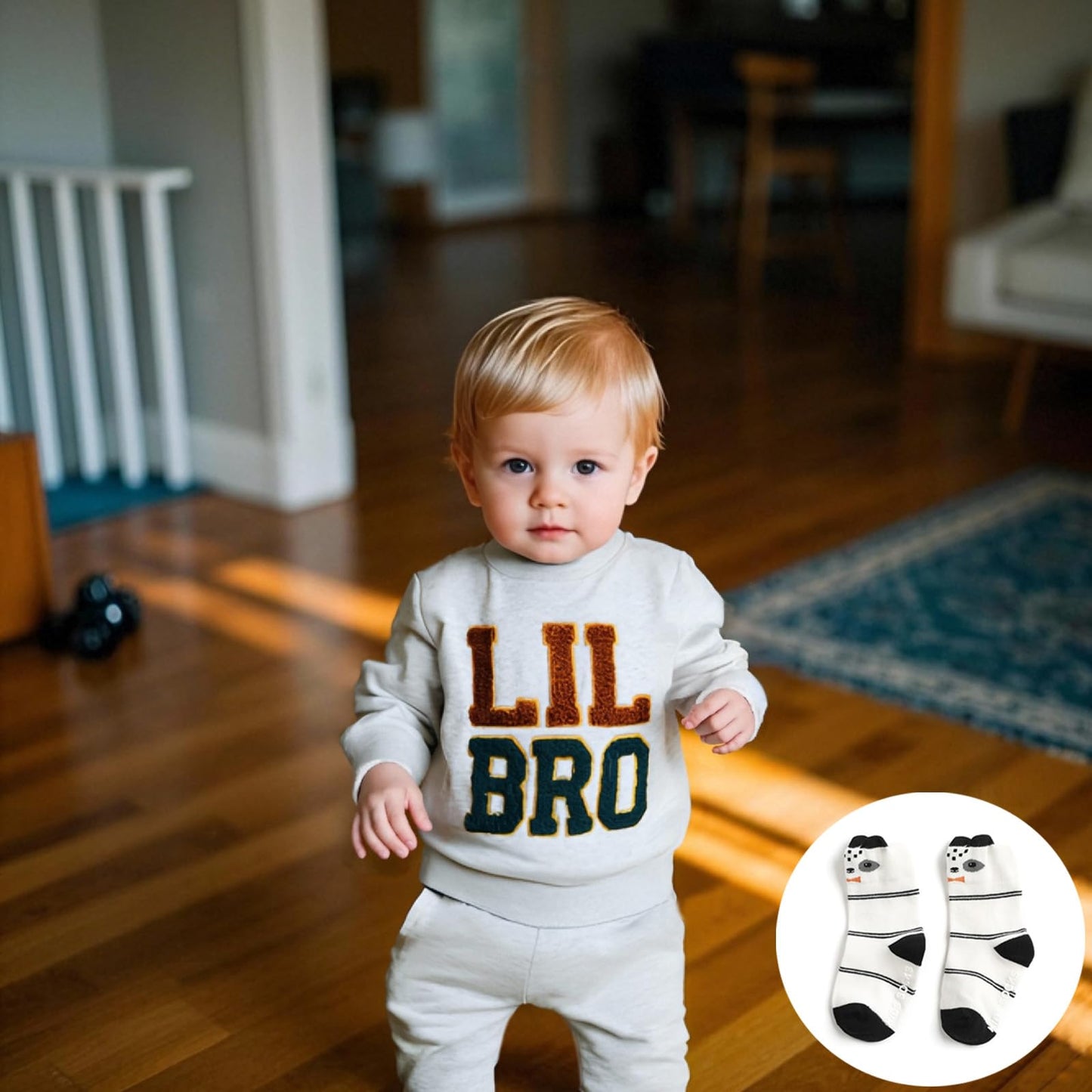 Ouliycoqi 3Pcs Toddler Big Brother Lilttle Bro Baby Long Sleeve Contrast Color Pants Sweatshirt Socks Fall Winter Sets