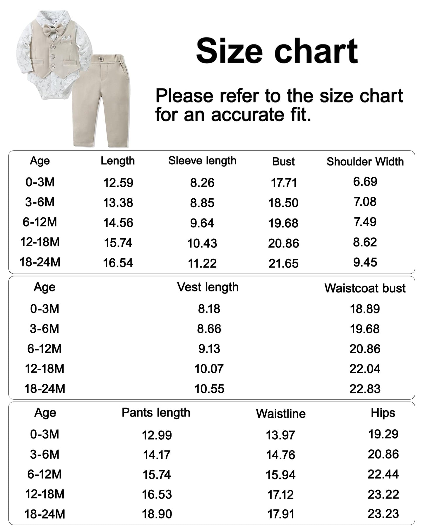 YALLET Baby Boy Clothes Suit 0-18 Months Infant Boy Gentleman Outfits, Dress Shirt+Bowtie+Vest+Pants Set Wedding Party Suits