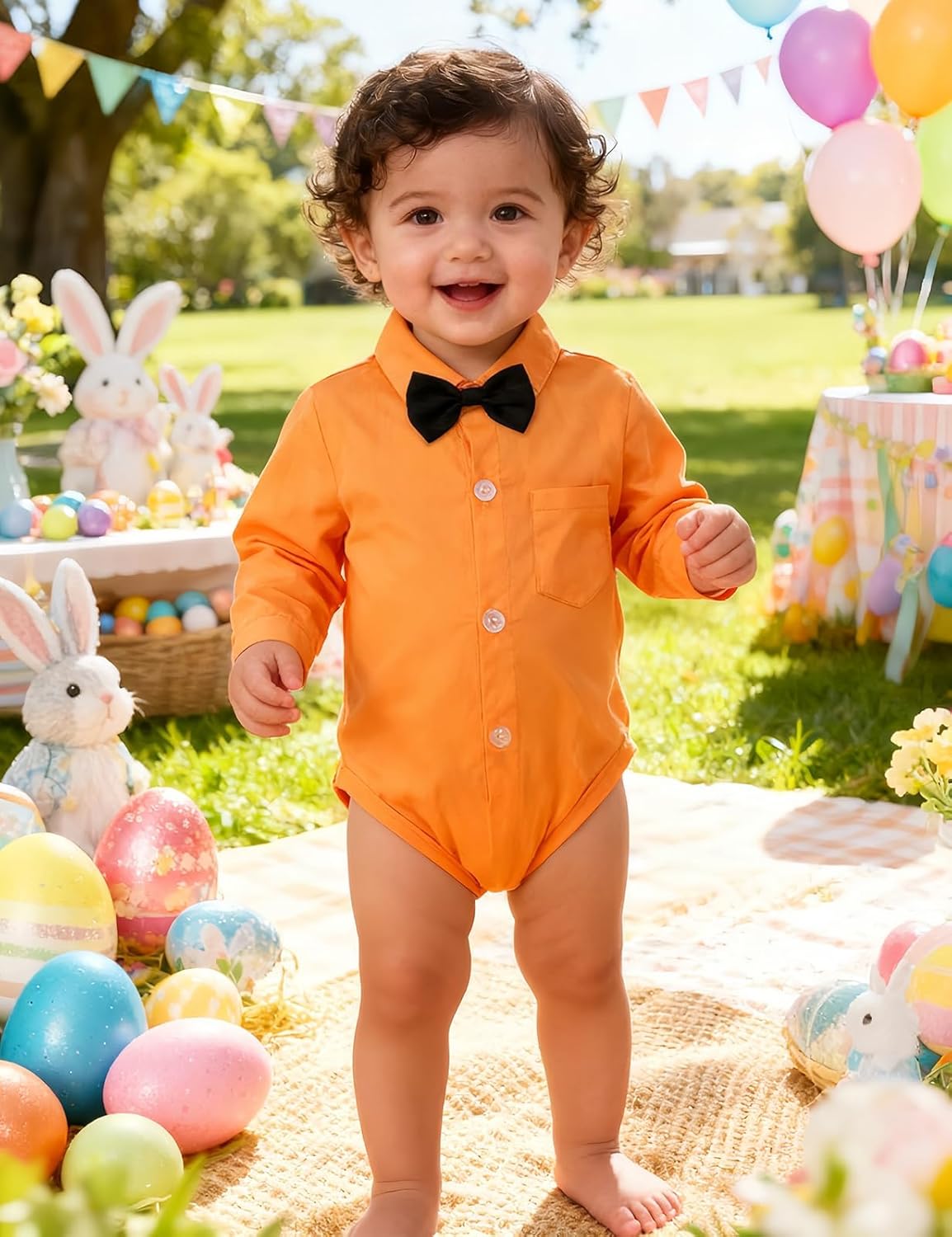 A&J DESIGN Baby Dress Shirts Infant Bodysuit Gentleman Formal Wedding Long Sleeve Rompers, 3-18 Months