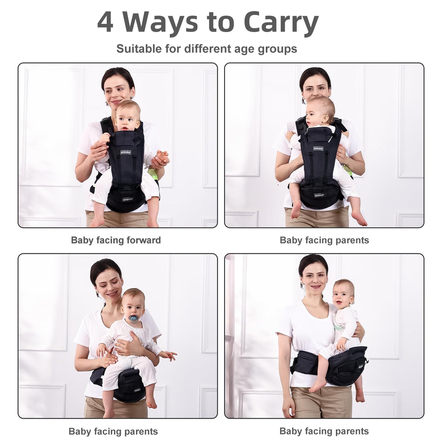 Baby Carrier with Hip Seat, Detachable 2-in-1 Baby Waist Stool Carrier with Adjustable Shoulder Straps and Storage Bag, Suitable for Babies, Newborns and Toddlers