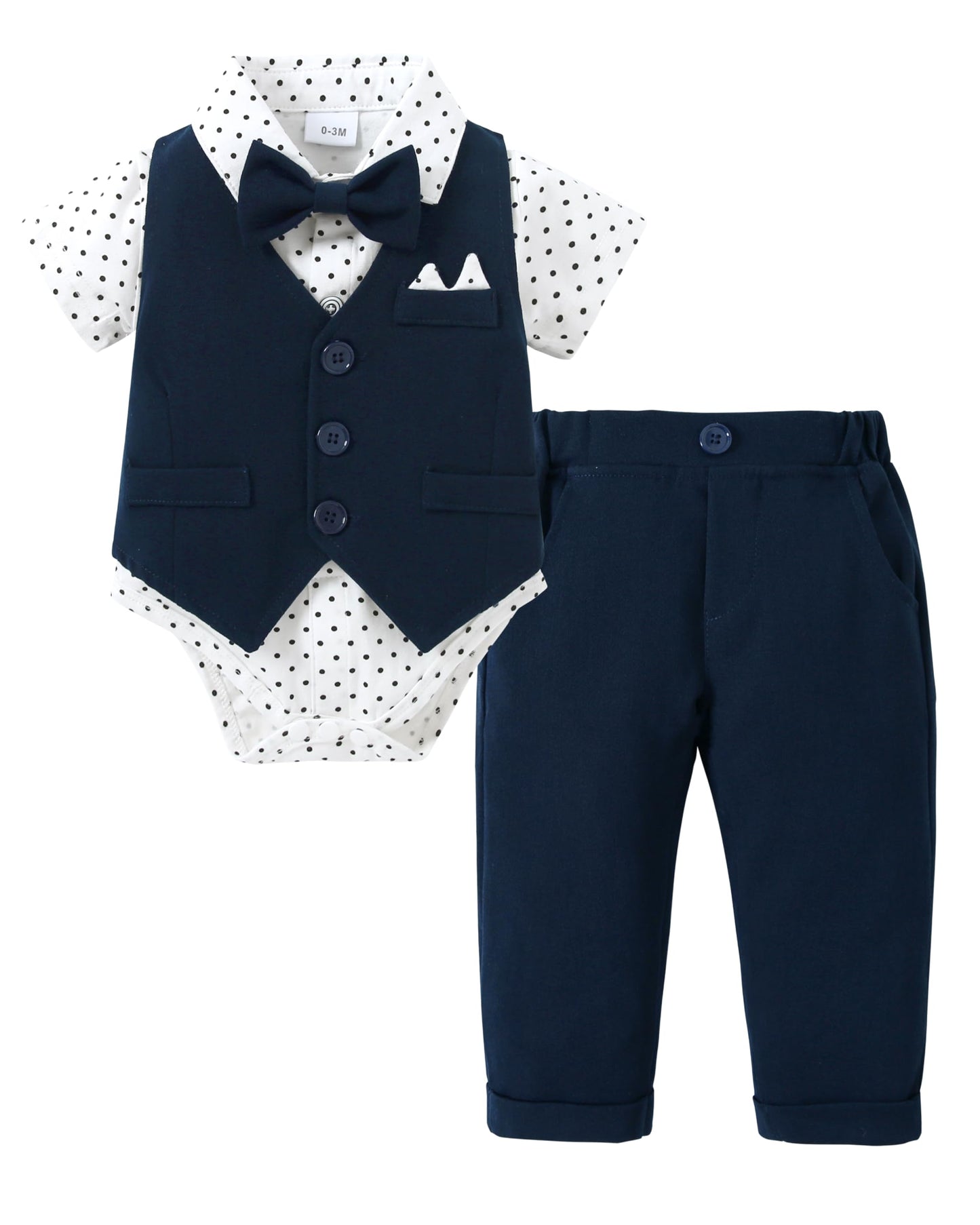 YALLET Baby Boy Clothes Suit 0-18 Months Infant Boy Gentleman Outfits, Dress Shirt+Bowtie+Vest+Pants Set Wedding Party Suits