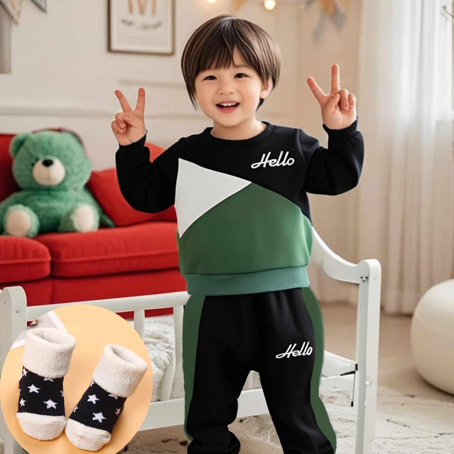 Ouliycoqi 3Pcs Toddler Big Brother Lilttle Bro Baby Long Sleeve Contrast Color Pants Sweatshirt Socks Fall Winter Sets