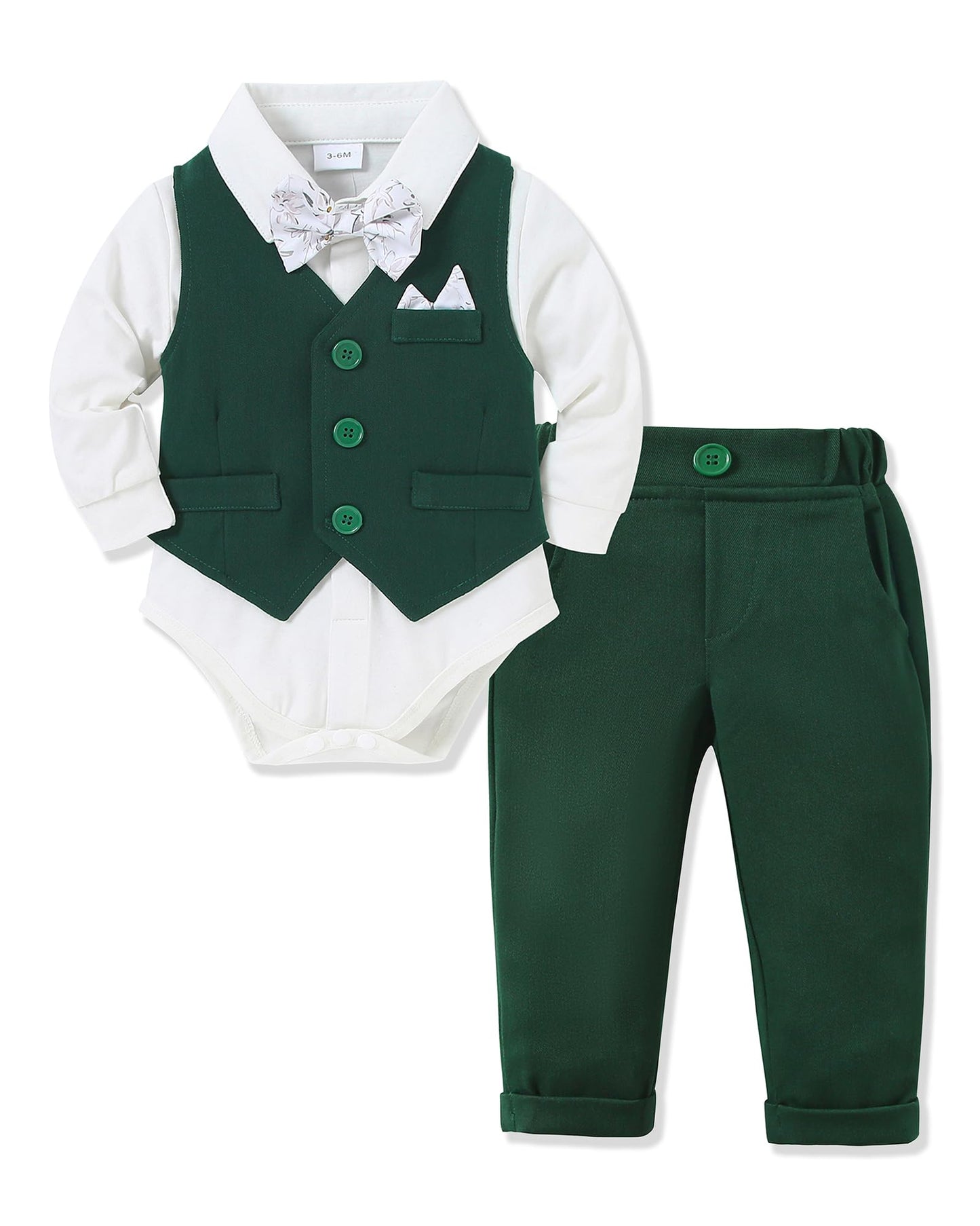 YALLET Baby Boy Clothes Suit 0-18 Months Infant Boy Gentleman Outfits, Dress Shirt+Bowtie+Vest+Pants Set Wedding Party Suits