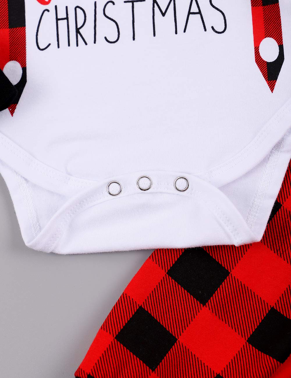 My First Christmas Newborn Girl Boy Xmas Outfits Bow Bodysuit Pants Plaid Hat Infant Christmas Clothes Set
