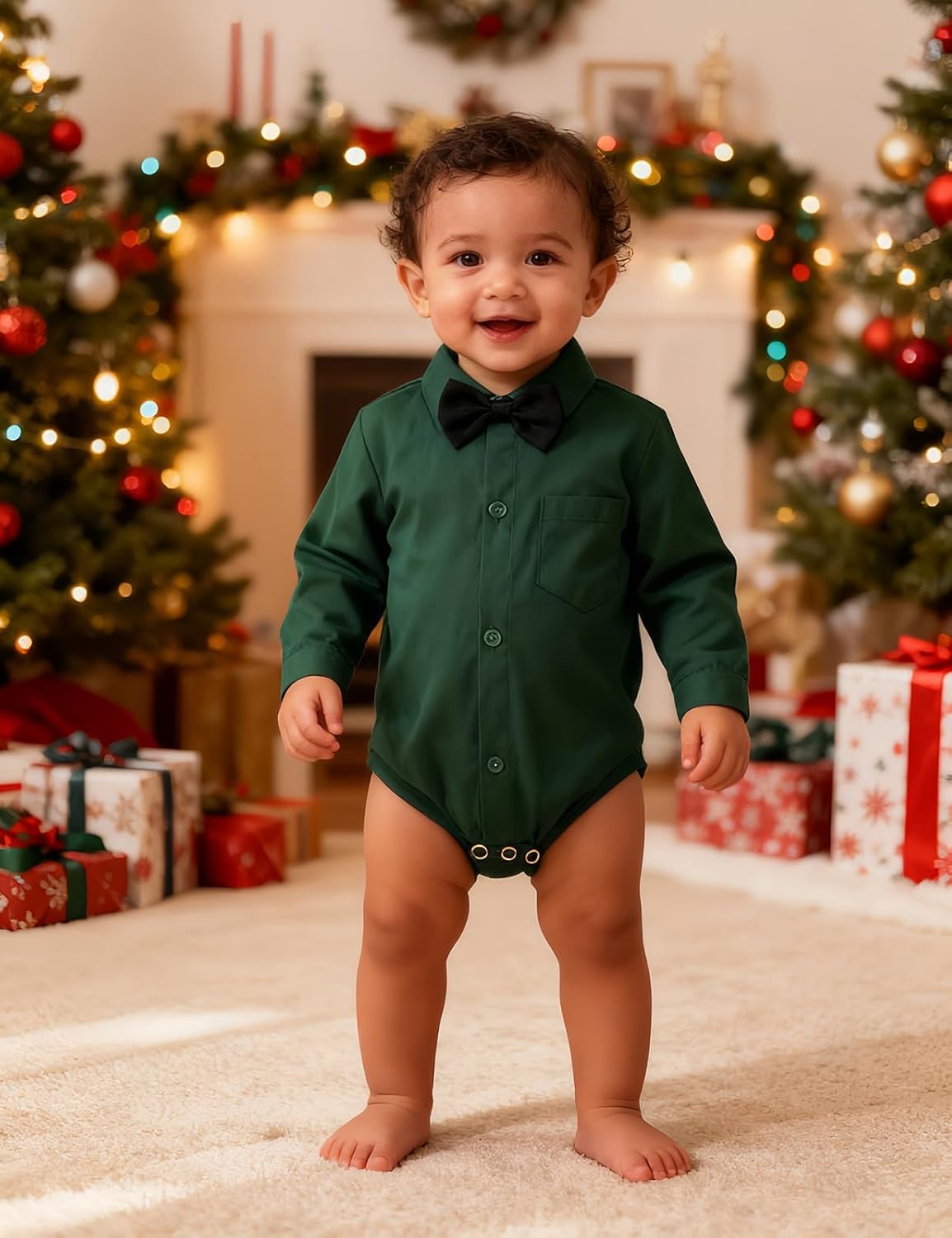 A&J DESIGN Baby Dress Shirts Infant Bodysuit Gentleman Formal Wedding Long Sleeve Rompers, 3-18 Months