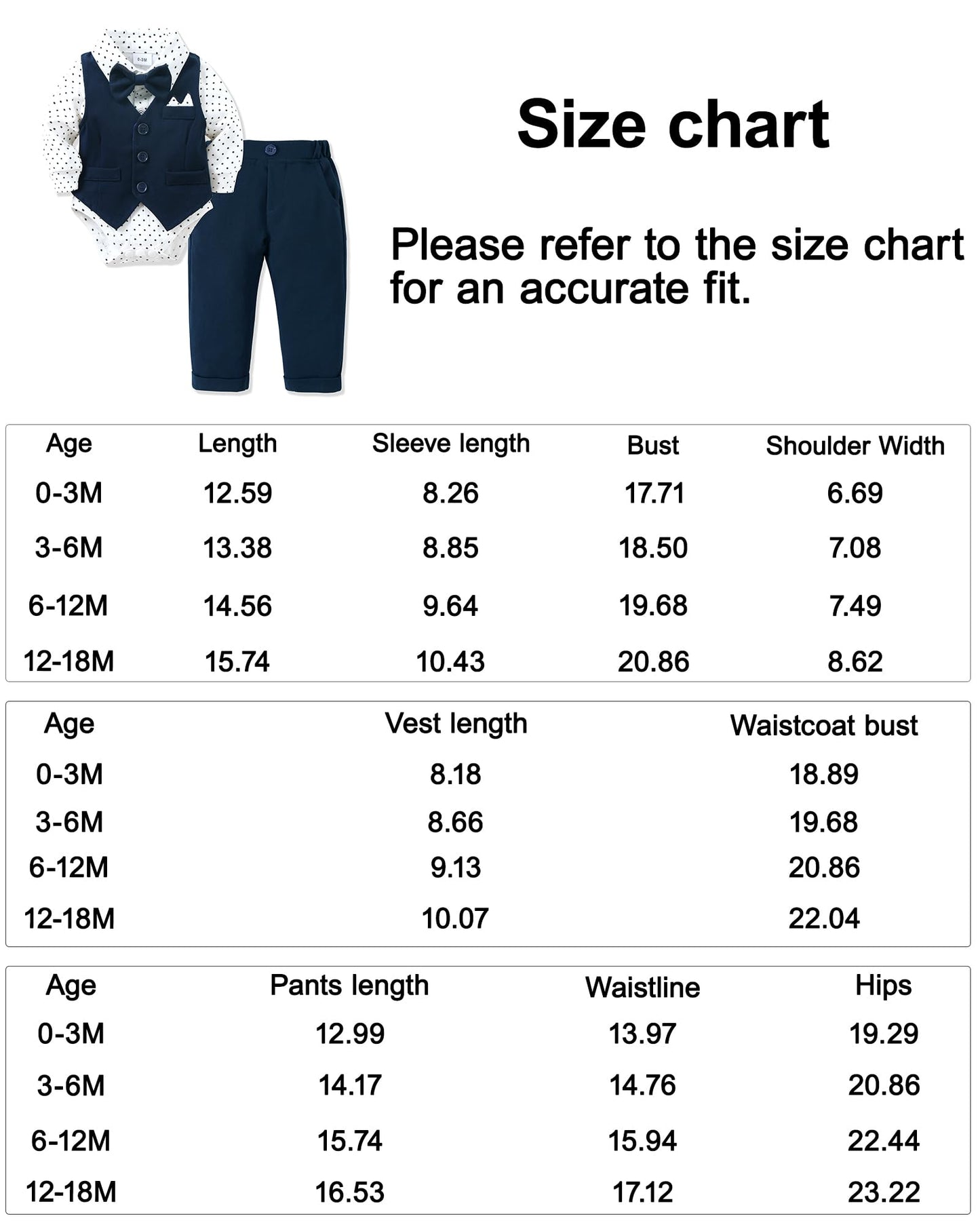 YALLET Baby Boy Clothes Suit 0-18 Months Infant Boy Gentleman Outfits, Dress Shirt+Bowtie+Vest+Pants Set Wedding Party Suits