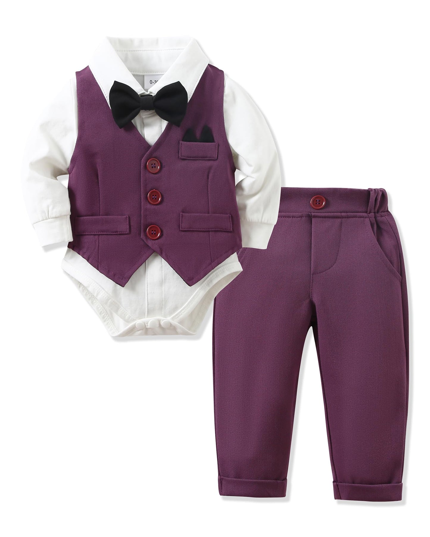 YALLET Baby Boy Clothes Suit 0-18 Months Infant Boy Gentleman Outfits, Dress Shirt+Bowtie+Vest+Pants Set Wedding Party Suits