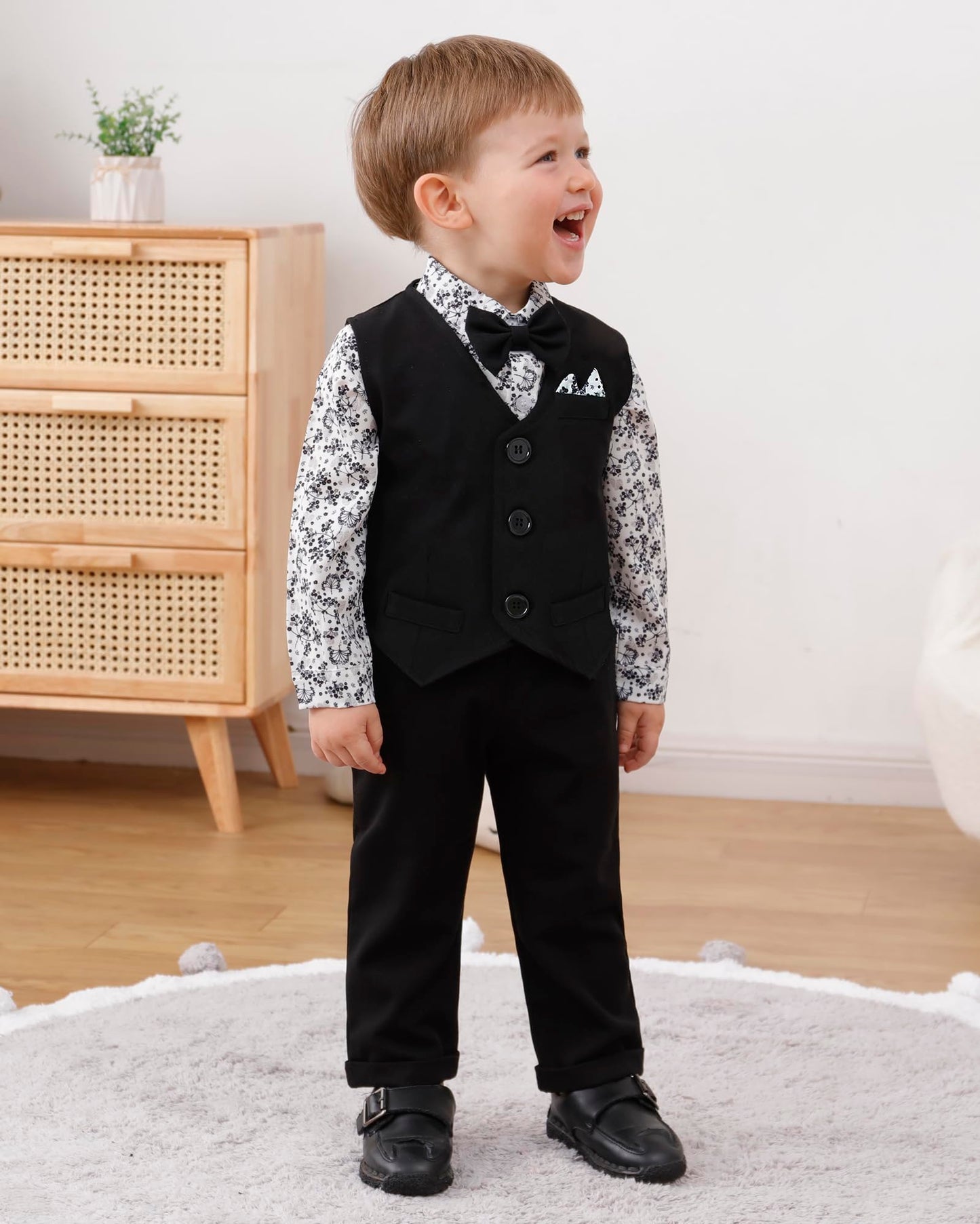 YALLET Baby Boy Clothes Suit 0-18 Months Infant Boy Gentleman Outfits, Dress Shirt+Bowtie+Vest+Pants Set Wedding Party Suits