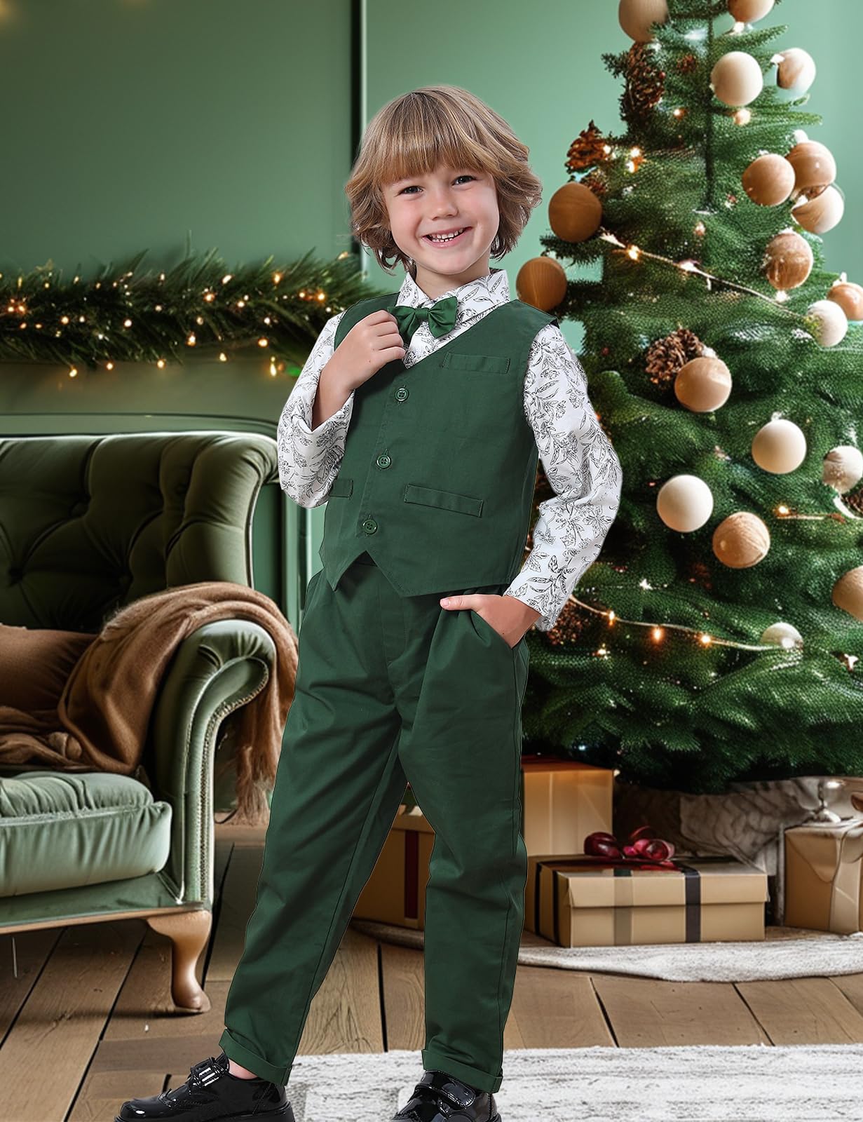 A&J DESIGN Toddler Suits for Boys Wedding Outfit GentlemanFormal Suspender Dress Set, 18 Months-6 Years