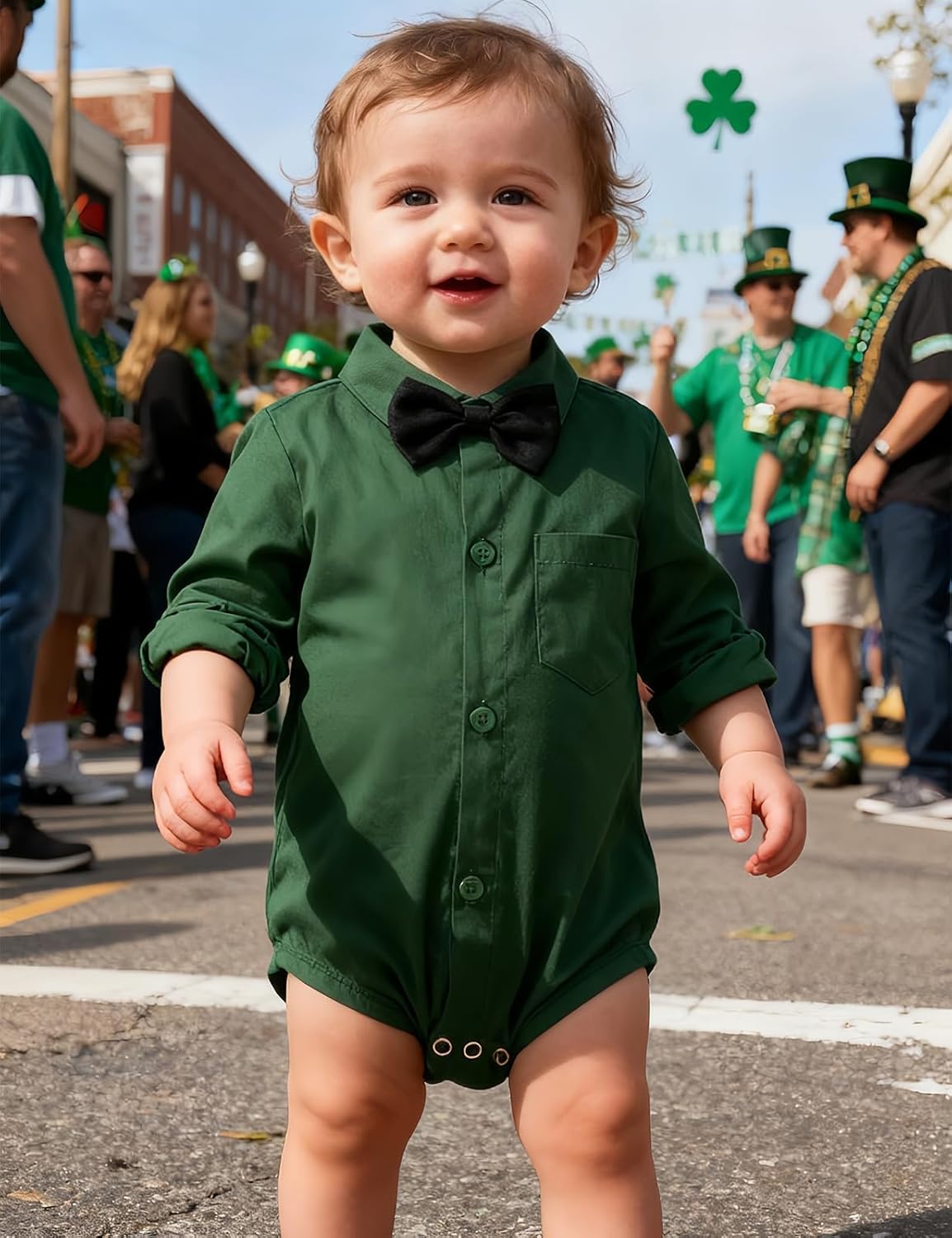 A&J DESIGN Baby Dress Shirts Infant Bodysuit Gentleman Formal Wedding Long Sleeve Rompers, 3-18 Months