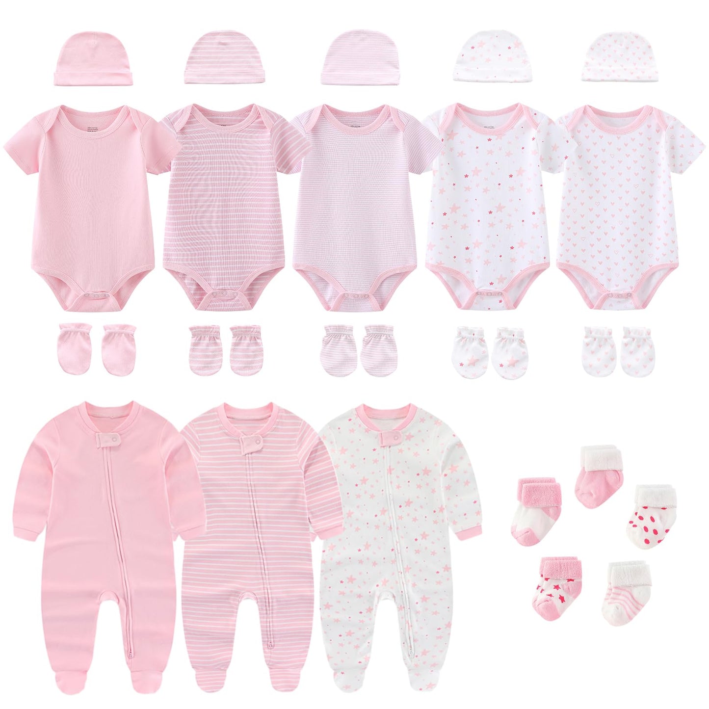 Ruliby New Born Clothes Cotton Baby Bodysuit Soft Romper and Accessories Layette Set 0-6 Months, 23-pack