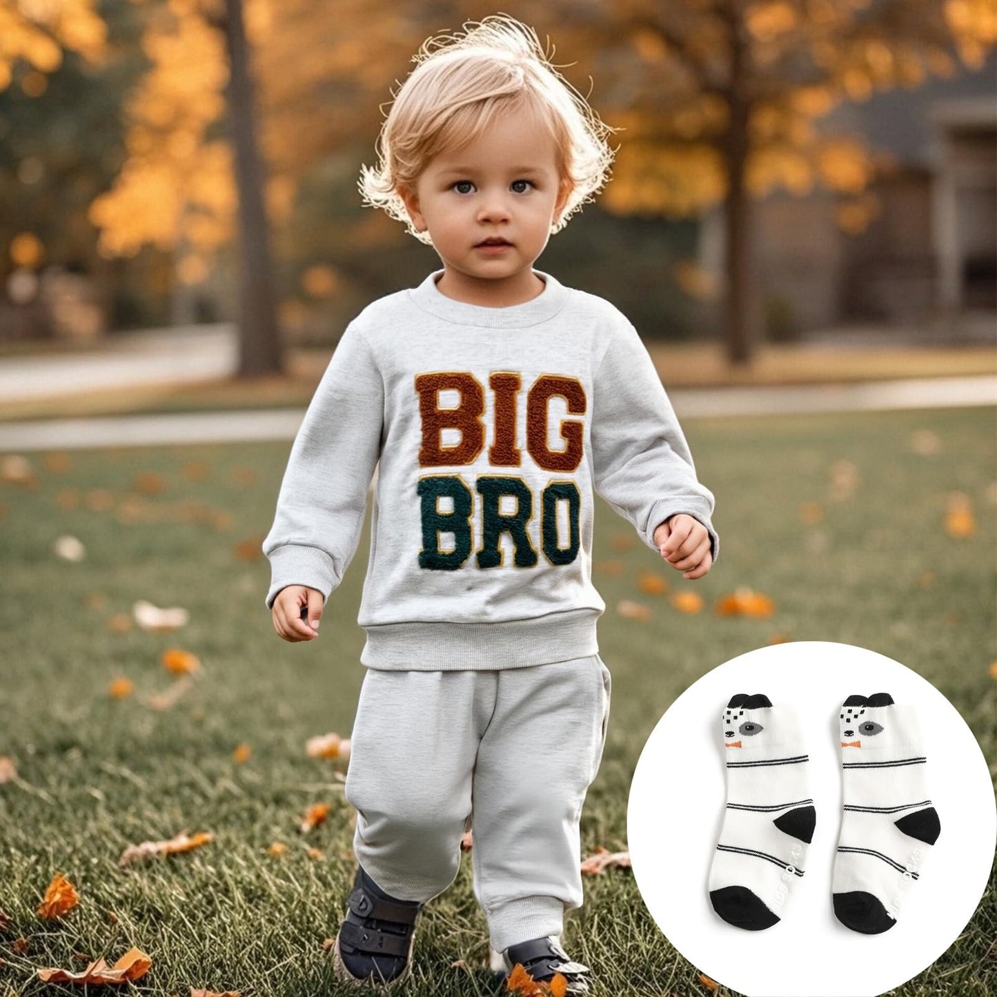 Ouliycoqi 3Pcs Toddler Big Brother Lilttle Bro Baby Long Sleeve Contrast Color Pants Sweatshirt Socks Fall Winter Sets