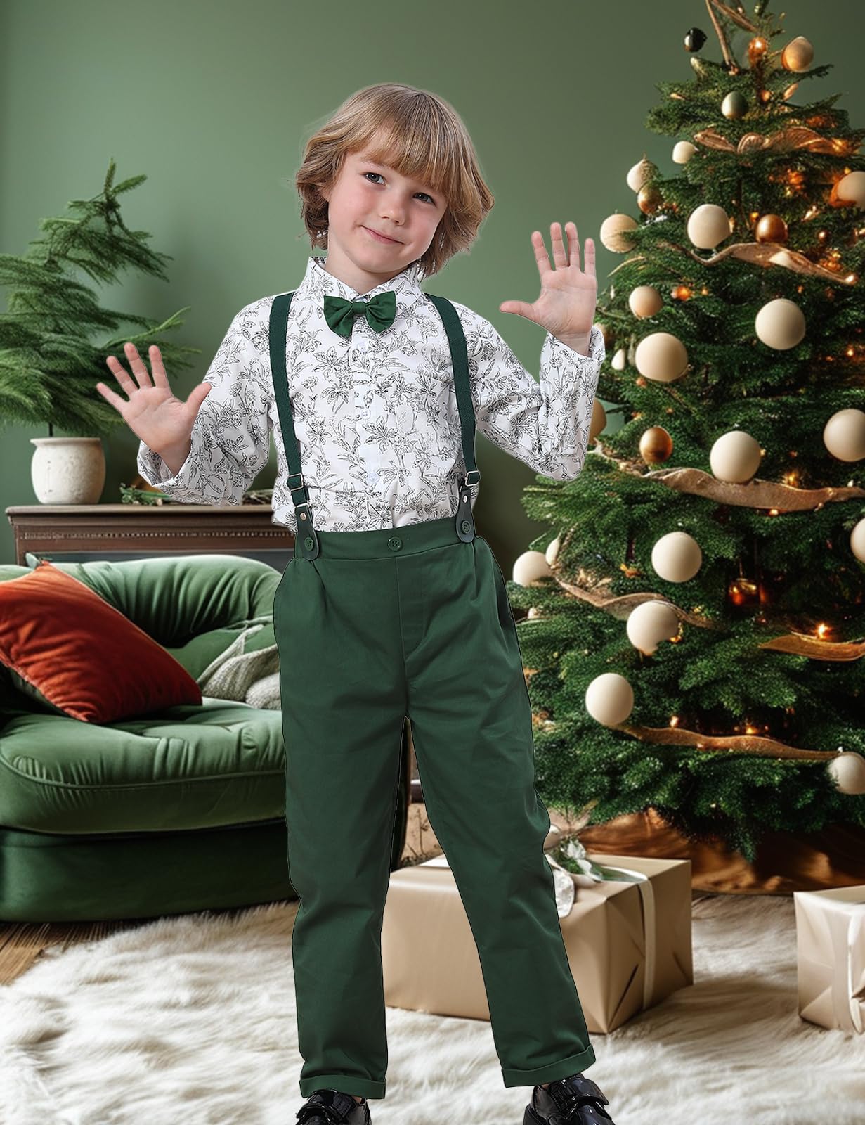 A&J DESIGN Toddler Suits for Boys Wedding Outfit GentlemanFormal Suspender Dress Set, 18 Months-6 Years