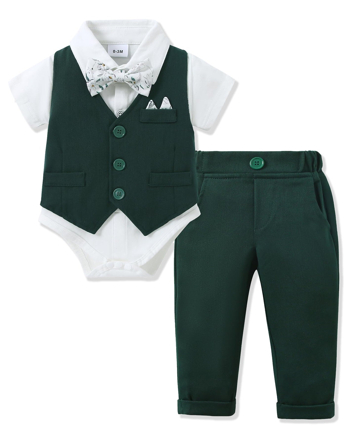YALLET Baby Boy Clothes Suit 0-18 Months Infant Boy Gentleman Outfits, Dress Shirt+Bowtie+Vest+Pants Set Wedding Party Suits