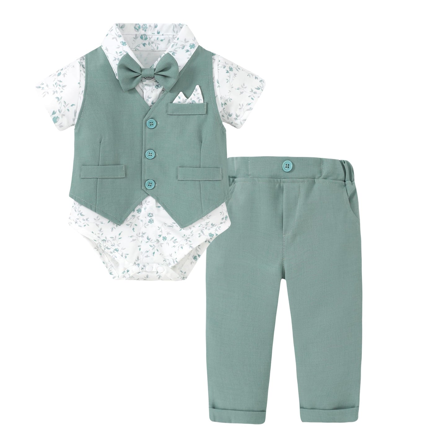 YALLET Baby Boy Clothes Suit 0-18 Months Infant Boy Gentleman Outfits, Dress Shirt+Bowtie+Vest+Pants Set Wedding Party Suits