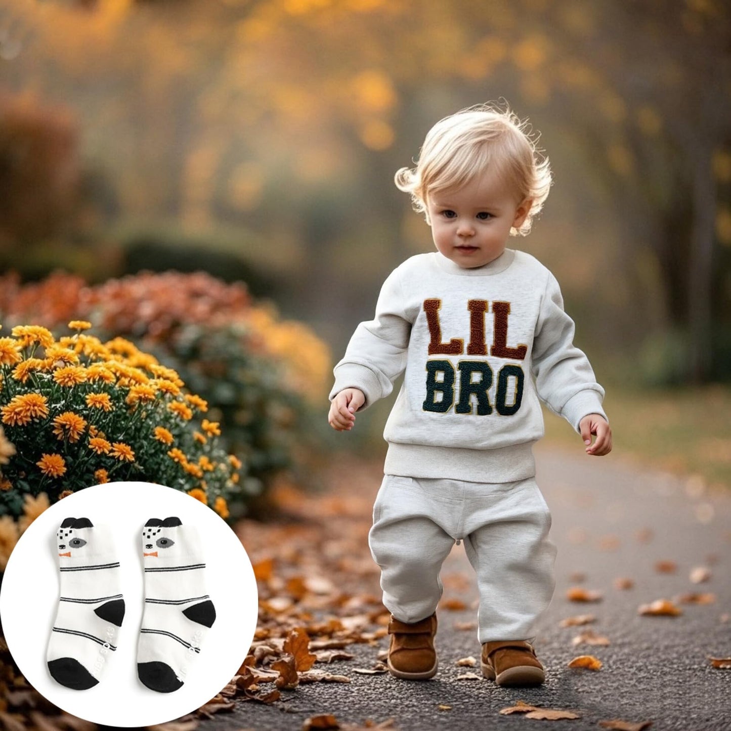 Ouliycoqi 3Pcs Toddler Big Brother Lilttle Bro Baby Long Sleeve Contrast Color Pants Sweatshirt Socks Fall Winter Sets