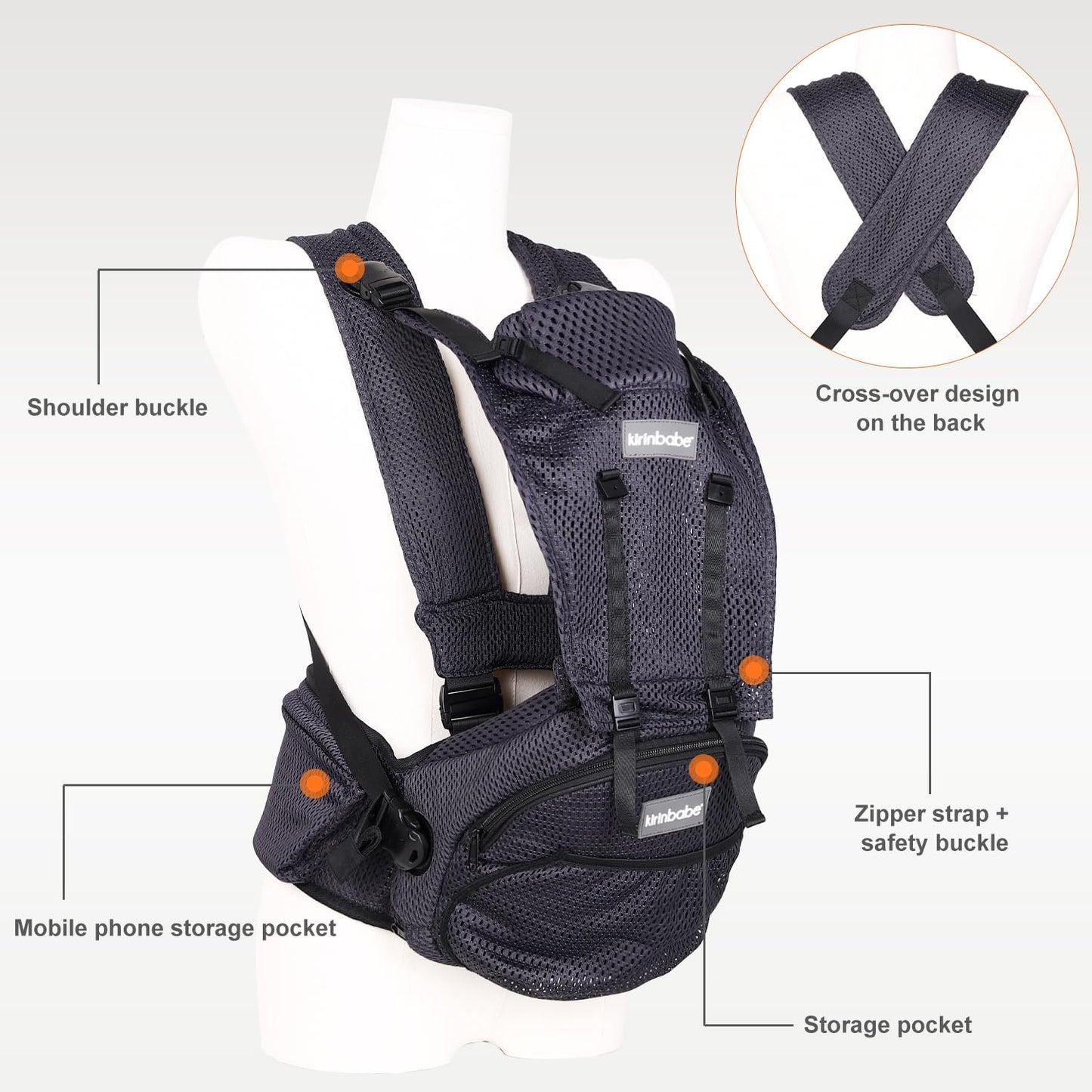 Baby Carrier with Hip Seat, Detachable 2-in-1 Baby Waist Stool Carrier with Adjustable Shoulder Straps and Storage Bag, Suitable for Babies, Newborns and Toddlers